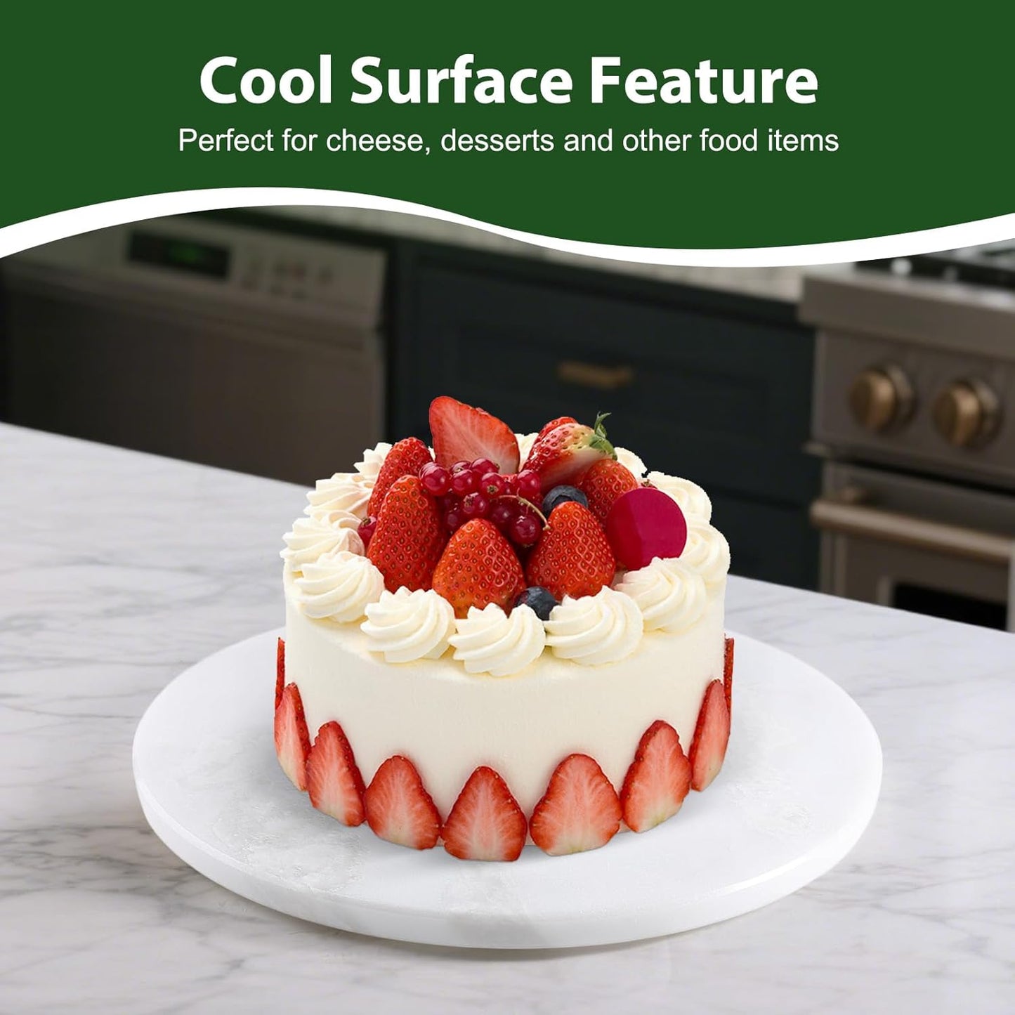 Marble Lazy Susan, 16 in Lazy Susan Turntable Organizer for Cabinet Pantry Kitchen Countertop Fridge Bathroom Makeup Vanity Countertop - White