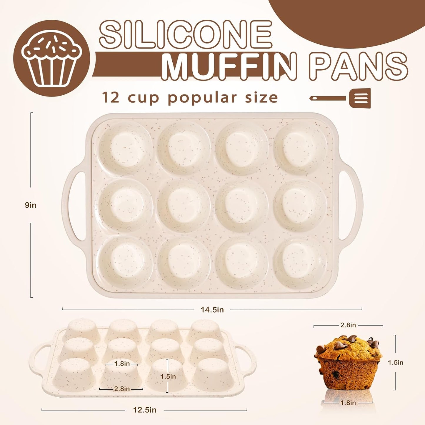 Silicone Muffin Pan, 12 Cups Muffin Tin Baking Mold With Reinforced Stainless Steel Frame Inside, Nonstick Bakeware Cupcake Pan BPA Free, 2PCS