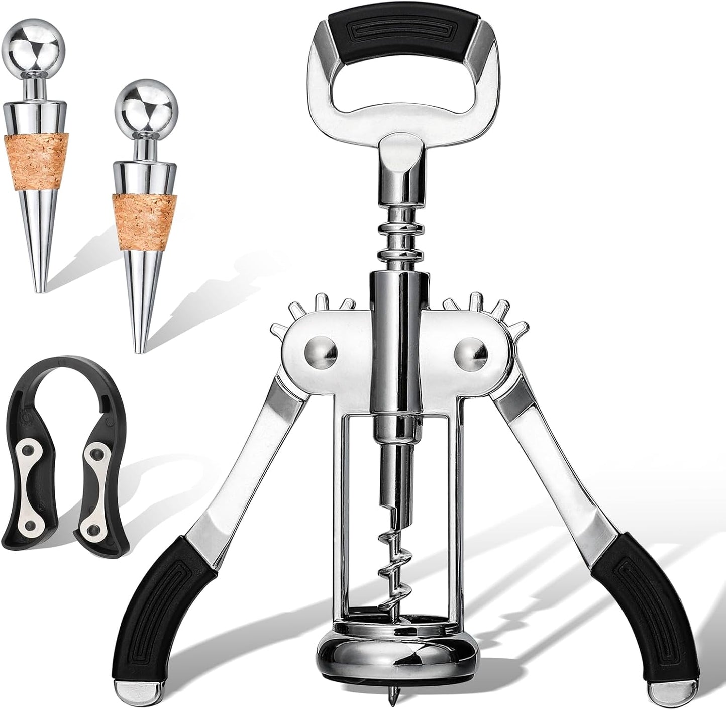 Wing Corkscrew Set Zinc Alloy Premium Wine Opener,Multifunctional Wing Corkscrew and 2 Wine Corks,1 Wine Foil Cutter for Bar Home Kitchen