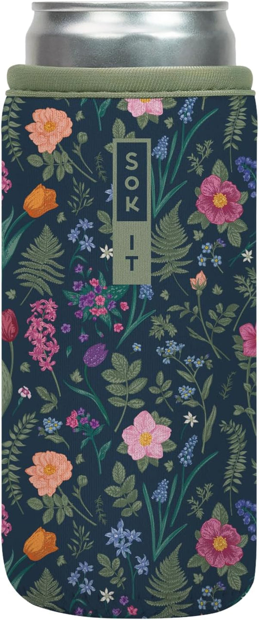 Sok It CanSok Sleeve for Beer & Soda Insulated Neoprene Cover (Spring Noir, 12oz Slim Can Sleeve)