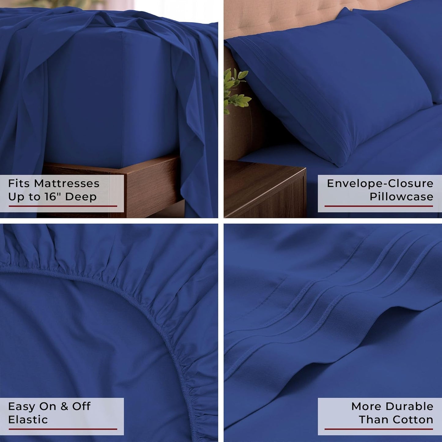 Mellanni California King Sheets Set - 4 PC Iconic Collection Bedding - Hotel Luxury, Extra Soft, Cooling Bed Sheets - Wrinkle, Fade, Stain Resistant (Cal King, Royal Blue)