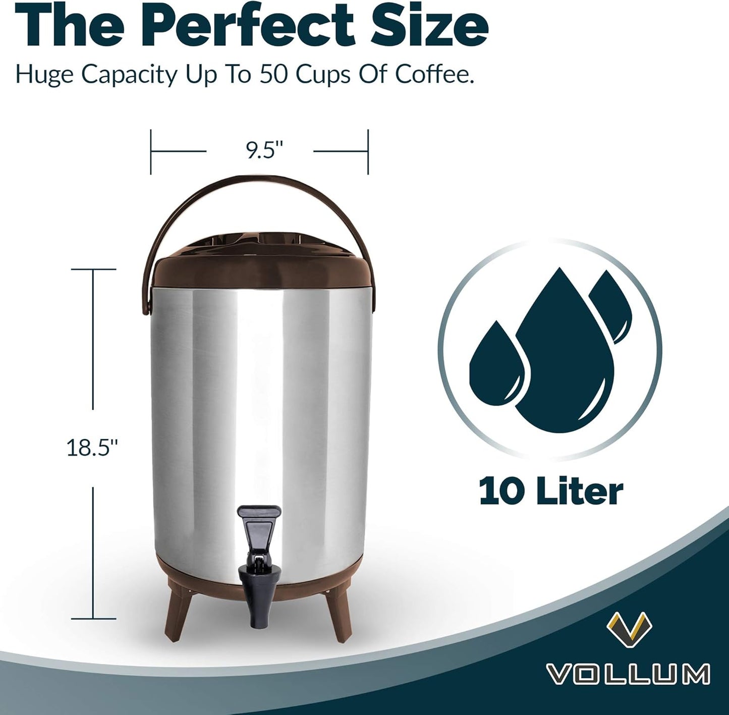 Stainless Steel Insulated Beverage Dispenser – Insulated Thermal Hot and Cold Coffee Carafe – 12 Liter Drink Dispenser with Spigot for Hot Water, Tea & Coffee, Cold Milk, Juice & More BROWN