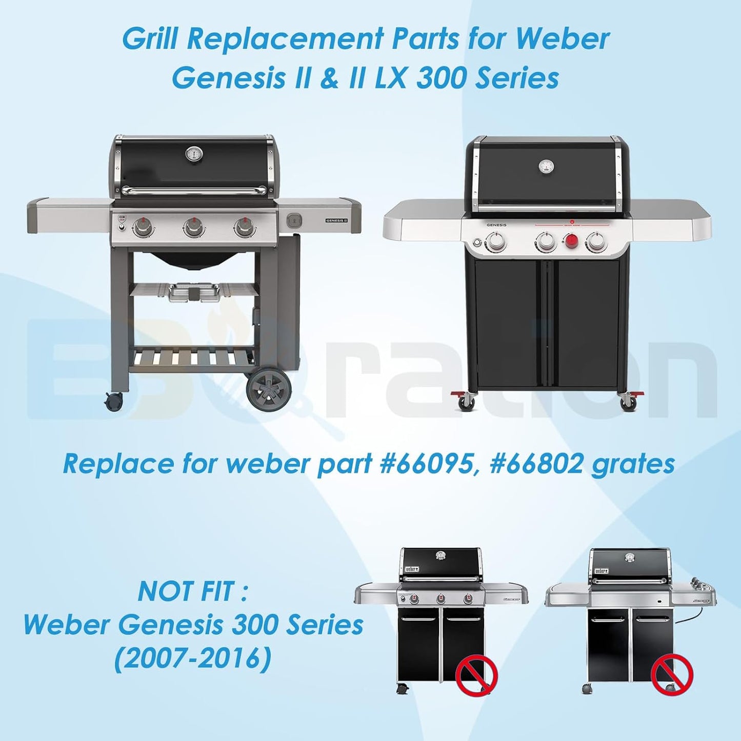 66095 18.75" Grill Grates for Weber GS4 Genesis II 300 and Genesis II LX 300 Series, for Weber Genesis 2 Grill Parts Genesis ii E-310 ii E-315 Grill Grates Replacement Parts for Weber 66802
