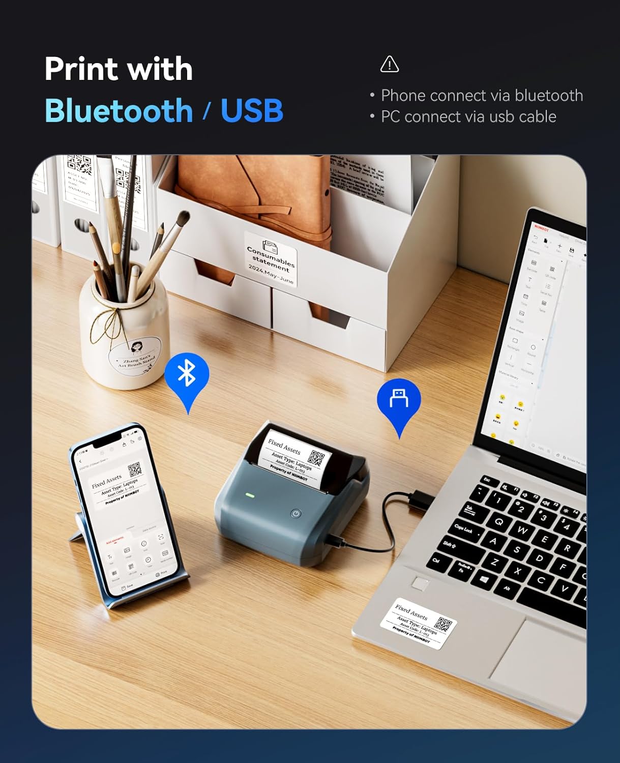 NIIMBOT B31 Label Maker, Thermal Label Printer with Auto Identification, Bluetooth Label Machine Easy to Use for Office, Home, Business, Sticker Maker with a Roll of 3 x 1.57 inch Label/Roll