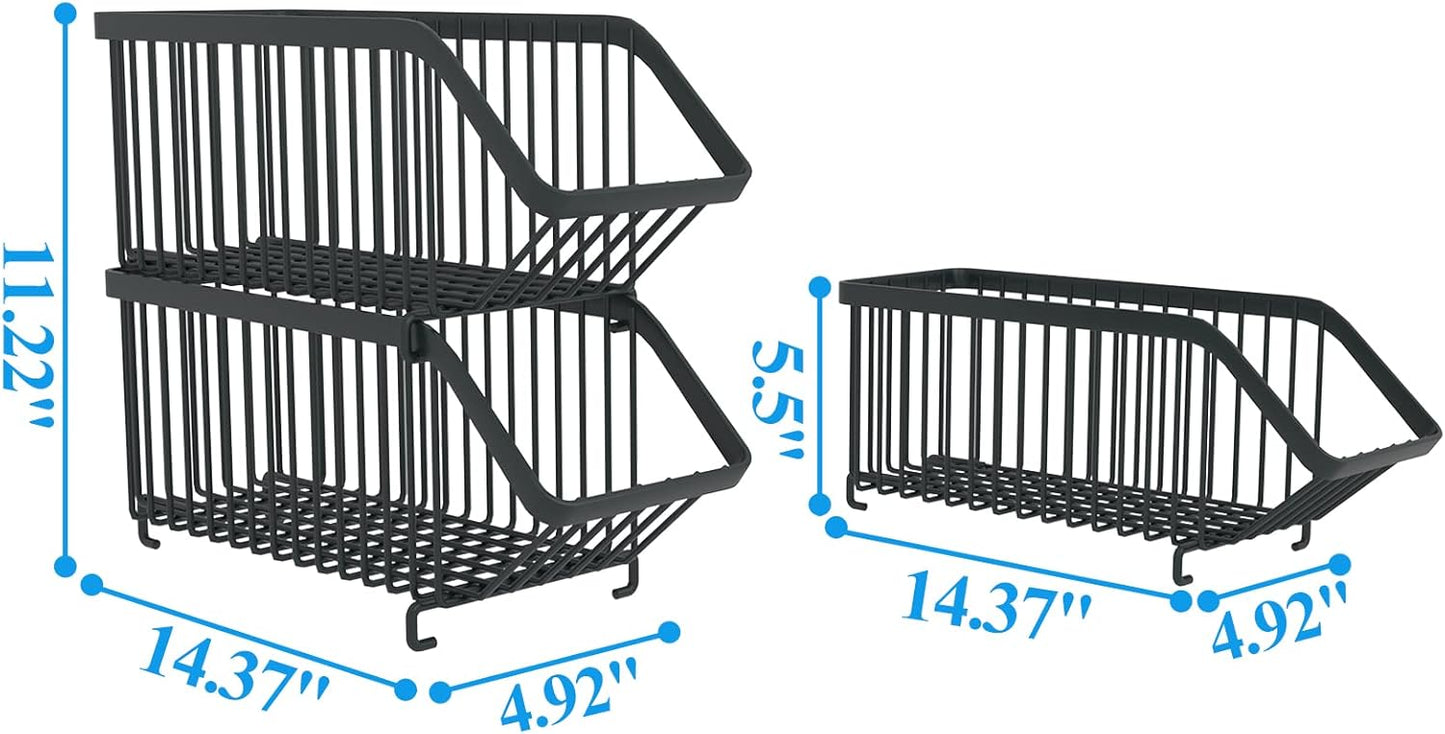 GILLAS 4 Pack Stackable Soda Can Organizer for Refrigerator, Can Holder Dispenser, Canned Food Storage Rack for Fridge, Kitchen, Countertops, Cabinets, Black