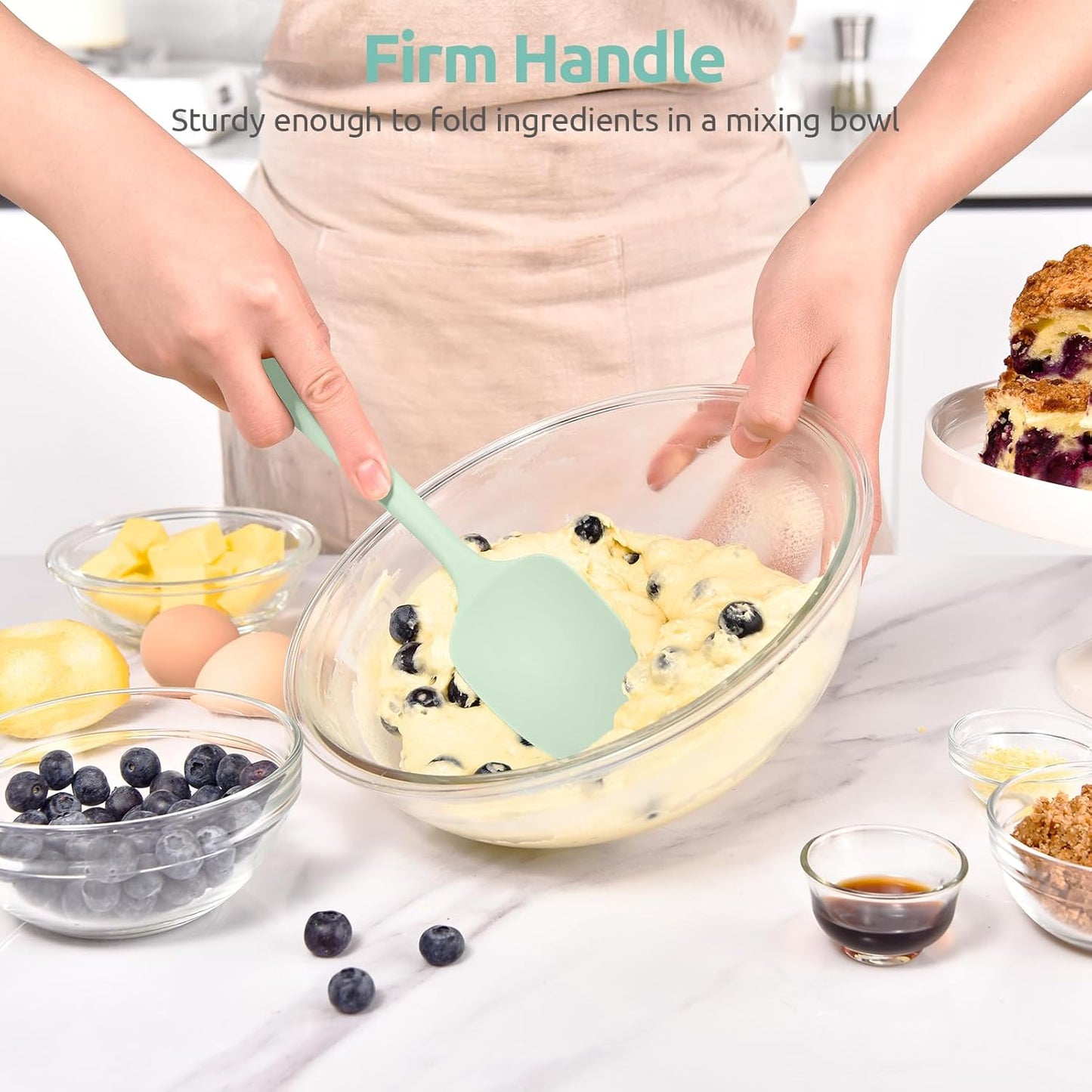 Heat Resistant Silicone Spoon Spatula: U-Taste 600ºF High Heat Flexible 11.38in Silicon Mixing Stirring Cooking Scraping Baking Bowl Scraper, Seamless for Kitchen Nonstick Cookware (Mint Green)