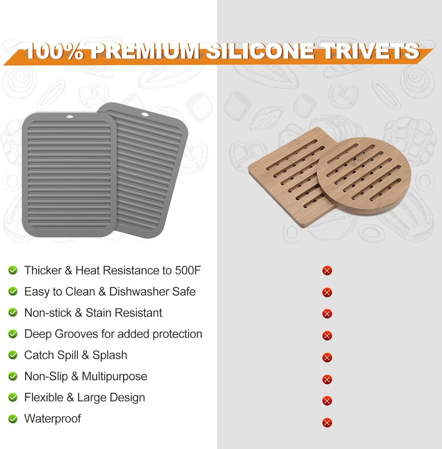 Joyhalo 4 Pack Silicone Trivets for Hot Pots and Pans,480℉ Heat Resistant Trivets for Hot Dishes,Hot Pads for Countertop,Kitchen Potholders,Grey