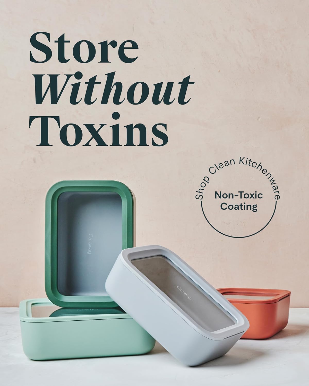 Caraway 14pc Glass Food Storage Container Set - Easy to Store, Non Toxic Lunch Box - with Glass Lids - Includes Storage Organizer & Dot & Dash Inserts - Navy