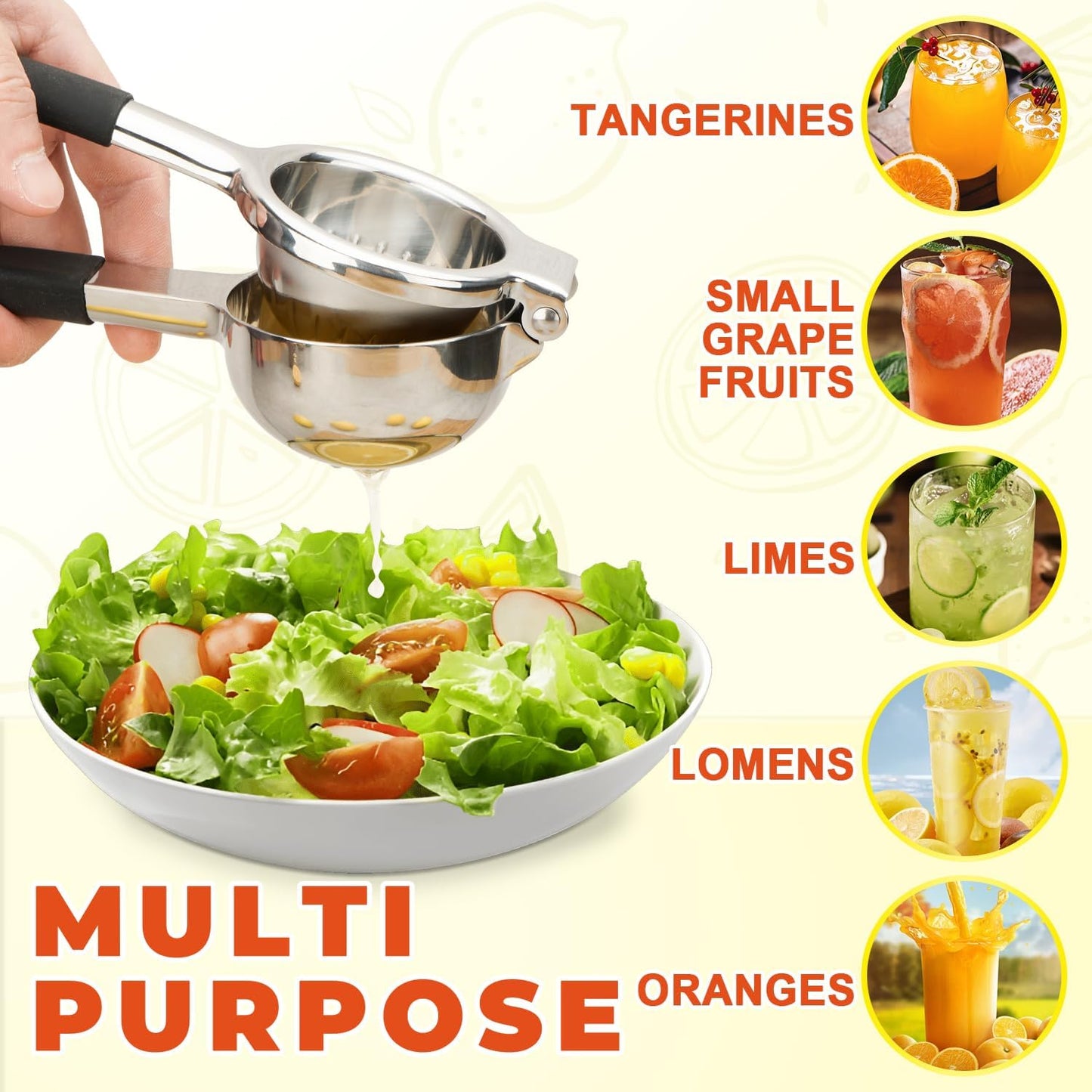 Lemon Squeezer,304 Stainless Steel Citrus Press Juicer,Non-Slip Grip Design Manual Juicer,Heavy Duty Manual Citrus Press Juicer & Lime Squeezer-Silver & BLack