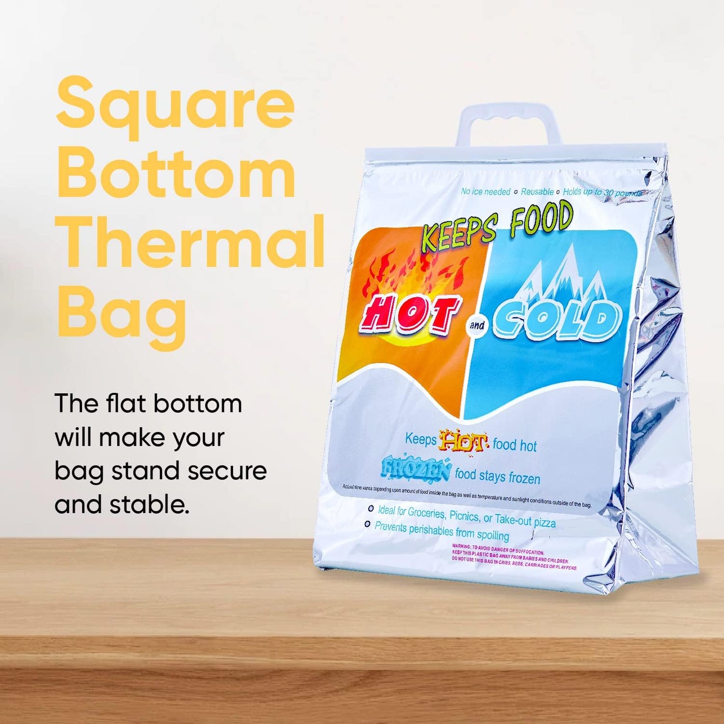 Superio Hot and Cold Insulated Bags for Food Delivery, Grocery Shopping Bags, Food Storage for Hot and Frozen Food for Travel, Disposable Cooler Bag, Reinforced Thermal Lunch Bag (8, 13"x7"x15.5")