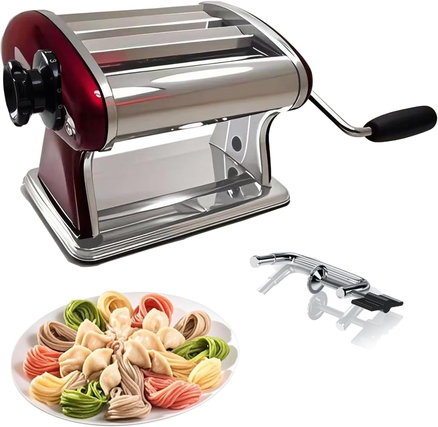 XINGYUEXUAN Manual Pasta Maker - Stainless Steel Noodle Machine with 2mm/4mm Cutters, Hand Crank for Homemade Spaghetti & Fettuccine