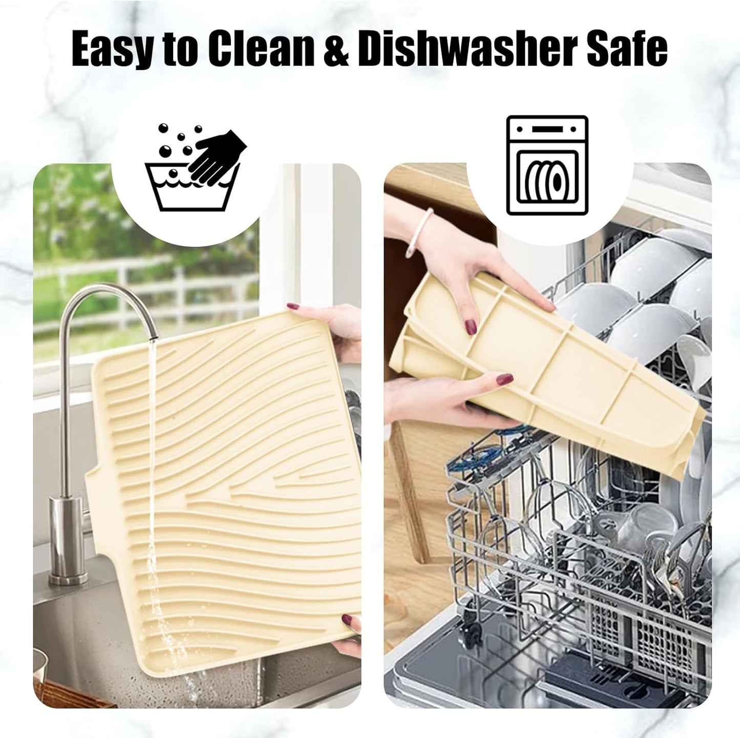 Silicone Dish Drying Mat for Kitchen Counter, Dish Drying Pad, Non-Slip Drain Pad with Built-in Drain, Heat Resistant Stone Drying Mat(Yellowish 15.8" x 13")