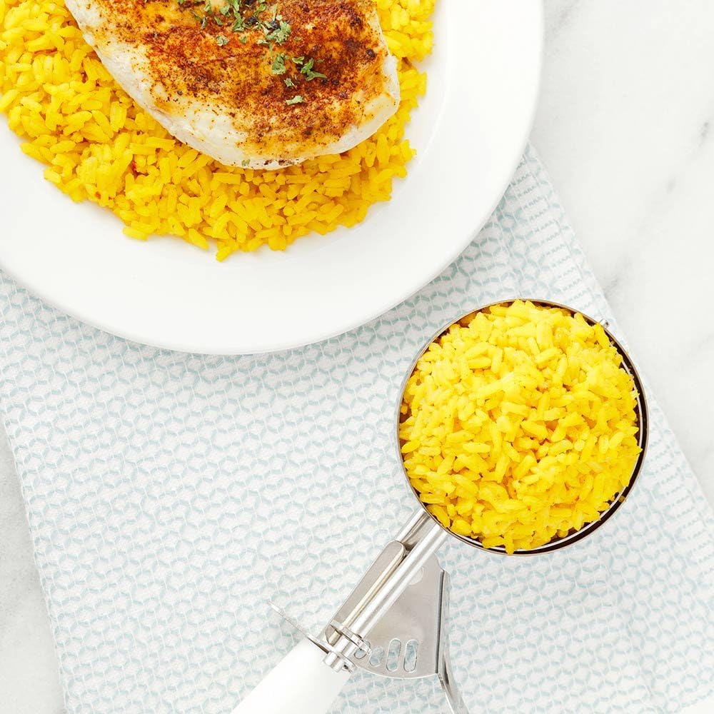 Restaurantware Met Lux 4.66 Ounce Portion Scoop 1 Trigger Release Cookie Scoop - With White Handle Stainless Steel Disher For Portion Control Scoop Cookie Dough Cupcake Batter Or Ice Cream