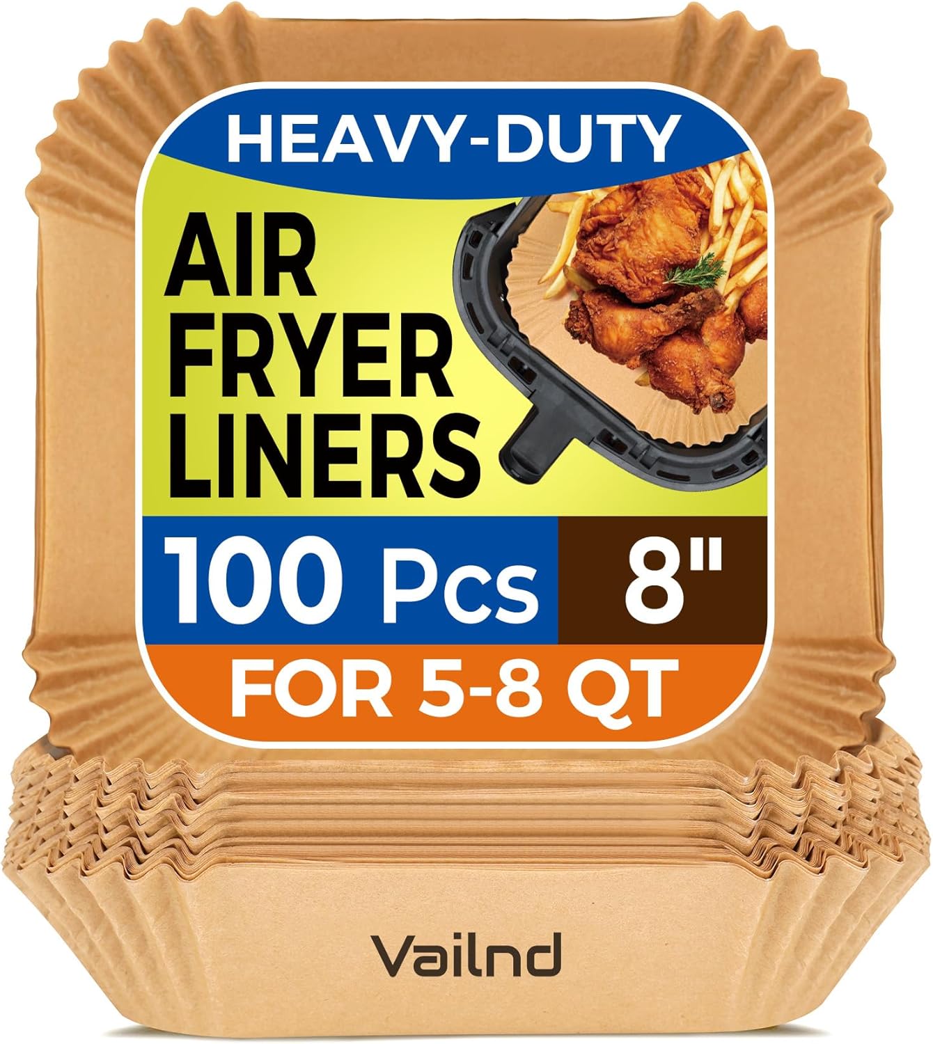 Air Fryer Paper Liners: 100Pcs Parchment Paper, 8" Air Fryer Liner Disposable for Microwave, Non-Stick Square Air Fryer Basket Liner