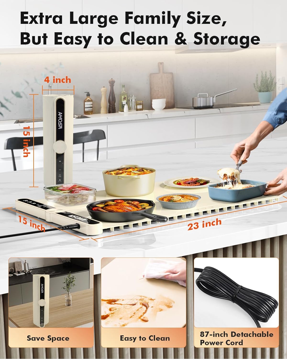 Warming Mat for Food, Fast Heating Electric Food Warmers with 9 Level Temperature and 6 Hours Timer, Large Roll Up Silicone Food Heating Mat, Portable Warming Trays for Buffets Party (Yellow)