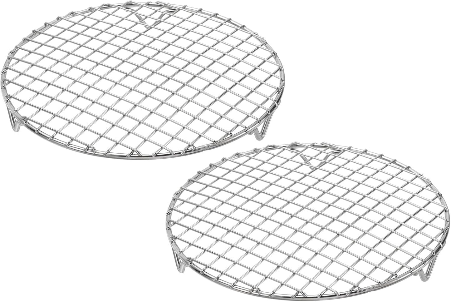 uxcell 2 Pcs Round Cooking Rack with Legs, Dia 8.9 Inch 304 Stainless Steel Barbecue Grill for Cooking Baking Barbecue Air Fryer Racks, Silver