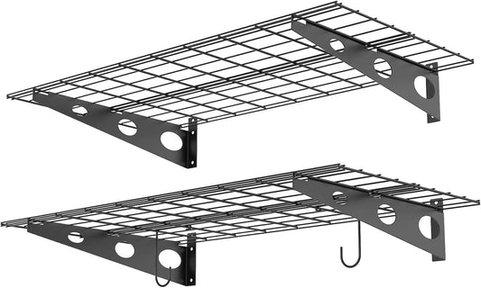 WALMANN 2 Pack Garage Wall Shelves, 2 x 4 ft/24 * 48 inch Wall Mounted Storage Shelves for Garage Heavy Duty Wall Shelving, Holds Up to 220 Lbs(Black)