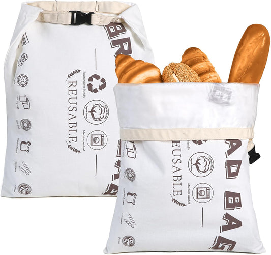 Reusable Bread Bags for Homemade Bread,Cotton Bags with Food Grade TPU Liner Extend Freshness, Large Capacity Cloth Bag for Travel Friendly,Washable,Refrigerable, Gift for Bakers (Set of 2)