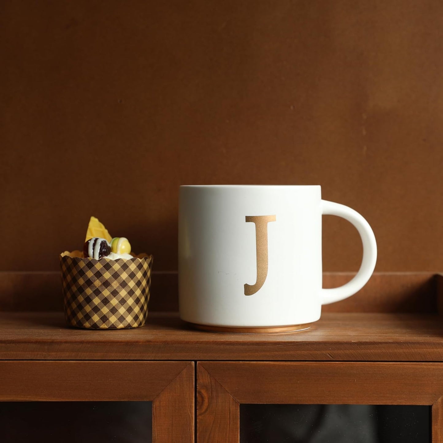 COLLECTIVE HOME - Monogram Ceramic Mugs, 15 oz Golden Initial Coffee Cups, Elegant Alphabet Tea Mugs, Elegant Personalized Mug with Gift Box, Unique Mug with Double Side Capital Letter (J)