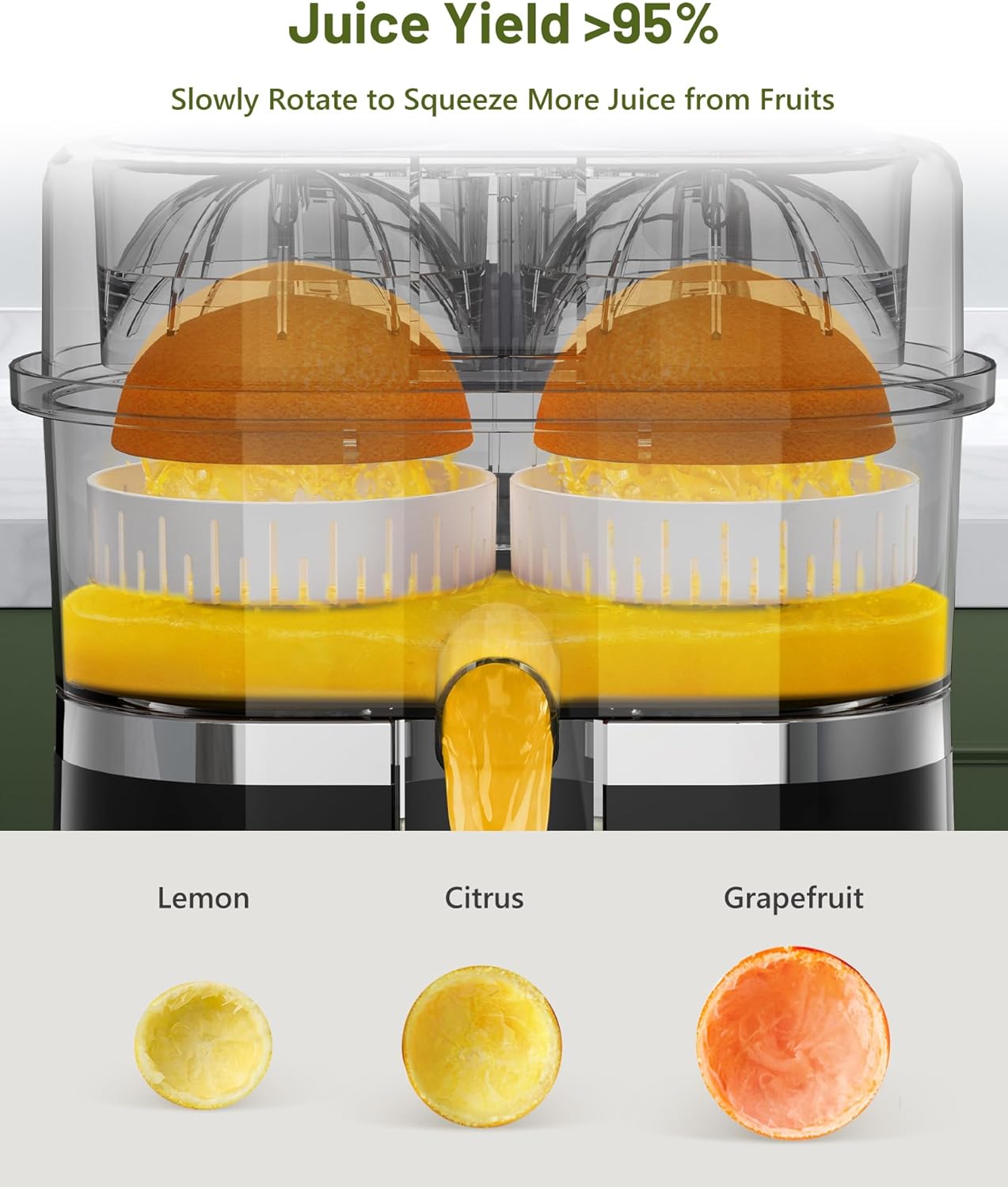 Electric Citrus Juicer, Dual-Head Orange Juicer Squeezer, Portable Juicer with Cleaning Brush for Lemon, Grapefruit, High Juice Yield, Easy to Clean, One Touch Operation