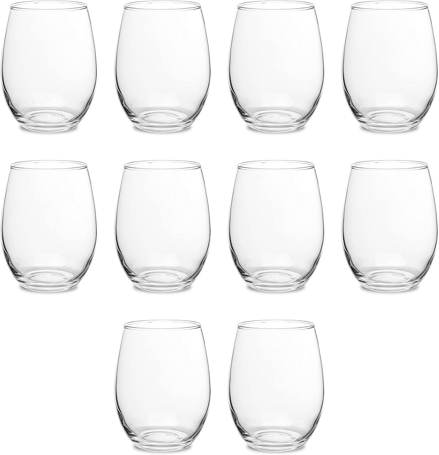 DISCOUNT PROMOS Stemless Wine Glasses by ARC Perfection 15 oz. Set of 10, Bulk Pack - Restaurant Glassware, Perfect for Red Wine, White Wine, Cocktails - Clear