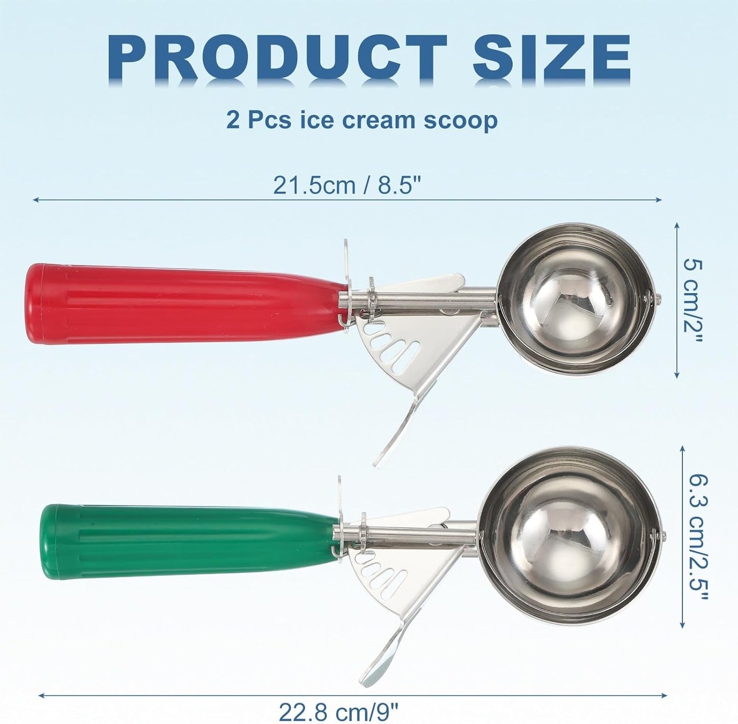 uxcell 2 Pcs Cookie Scoops, Ice Cream Scoop with Trigger for Baking Cookie Dough Rice Pudding Kitchen Gadget, Red, Green