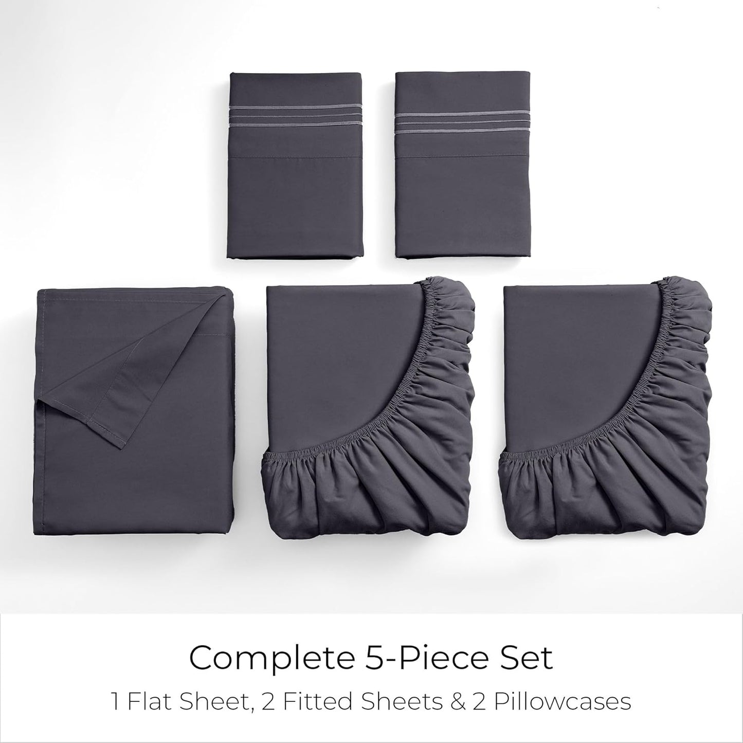 Mellanni Split King Sheets Set - 5 PC Iconic Collection Bedding - Hotel Luxury, Extra Soft, Cooling Bed Sheets - Wrinkle, Fade, Stain Resistant (Split King, Charcoal)