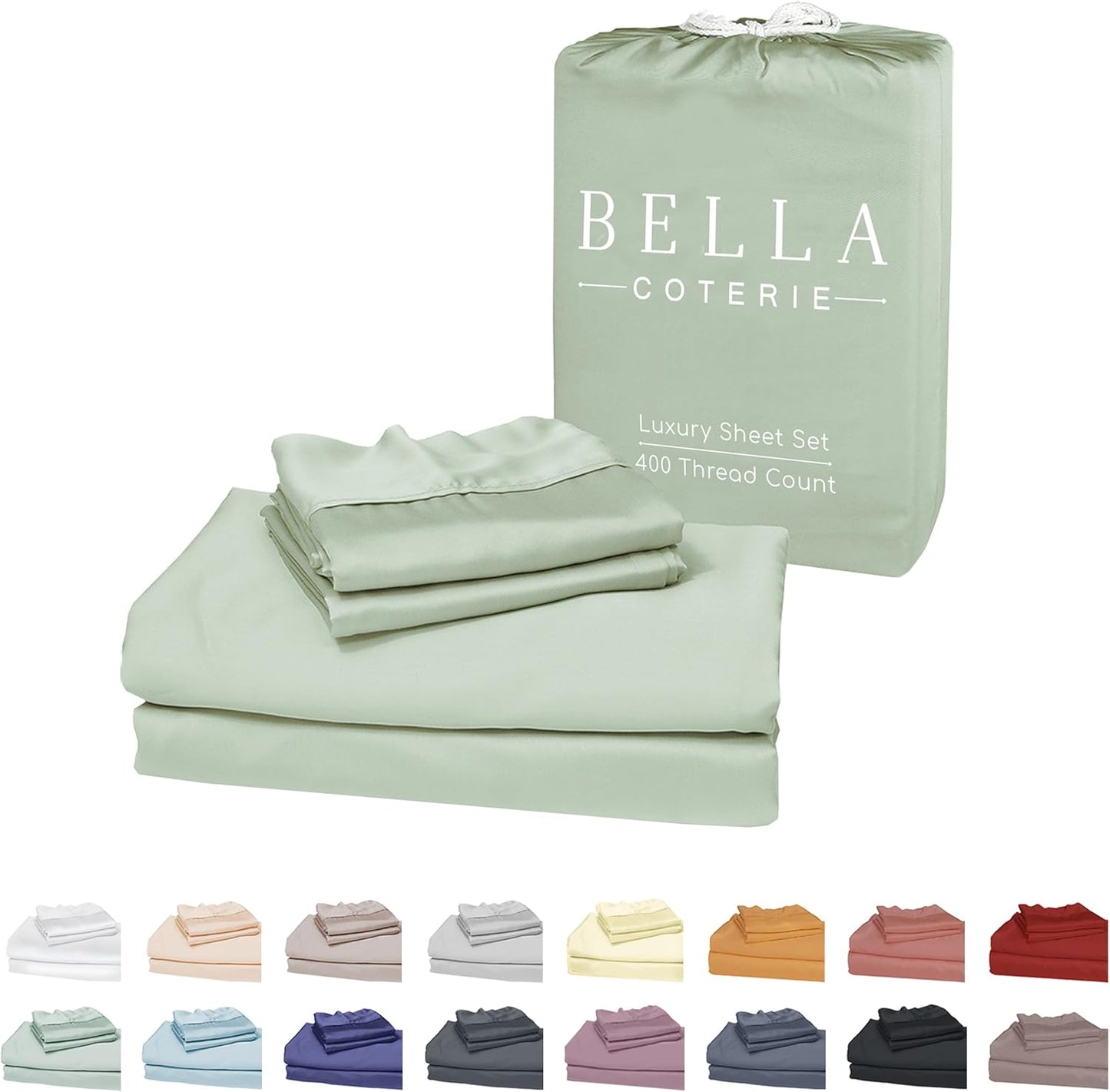 Bella Coterie Luxury Bamboo Viscose Twin Size Sheet Set | 100% Organically Grown | Ultra Soft | Cooling for Hot Sleepers | 18" Deep Pocket [Sea Glass]