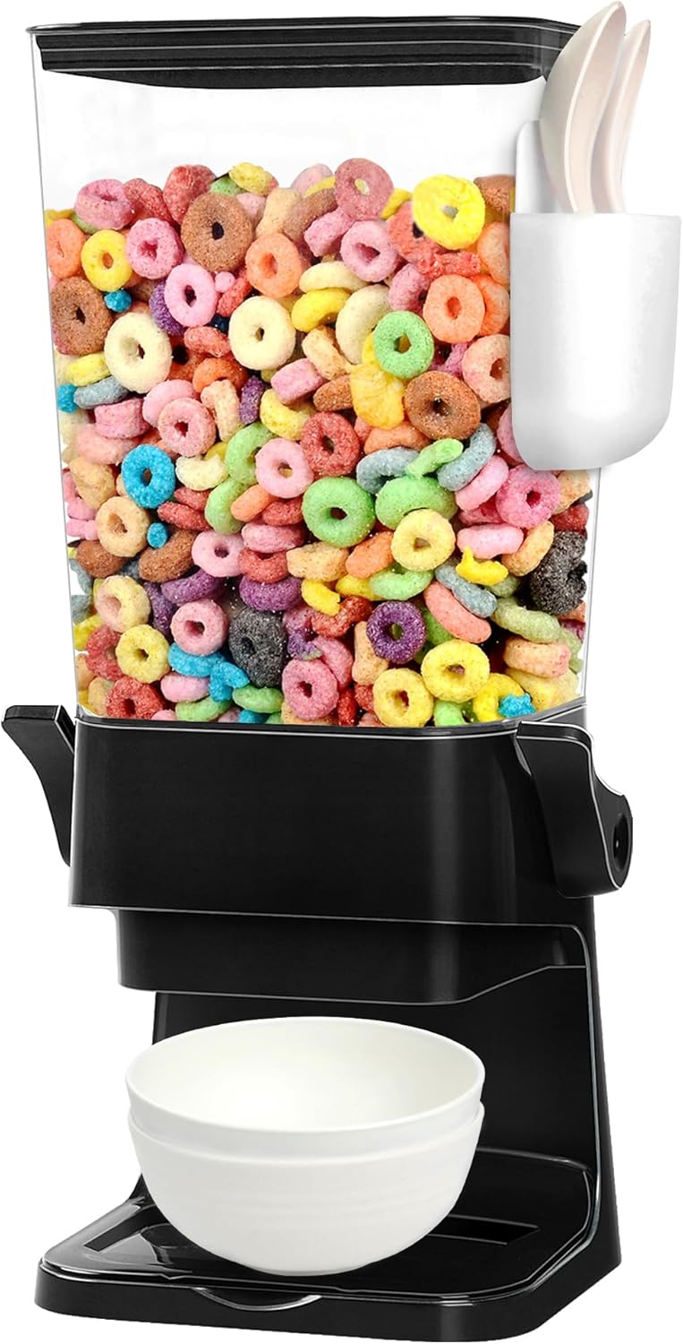 Cereal Dispenser Countertop with 2 Pack Bowls and Spoons 5.5 Qt Large Cereal Storage Container Holder for Pantry Dry Food Nut Dispenser Snack Candy Organizer Kitchen Organization for Oatmeal Granola