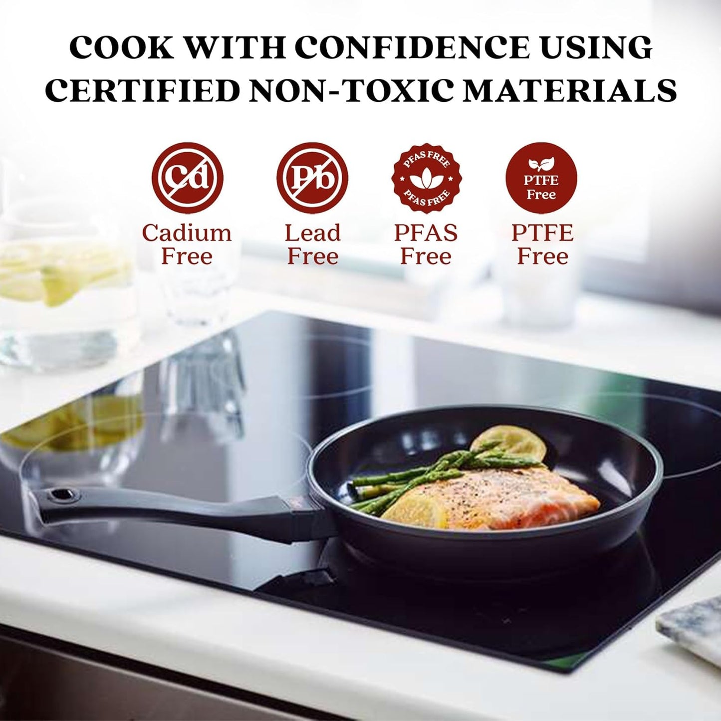 Alva Energy 8" & 9.5" Ceramic Nonstick Frying Pan Set - PFAS-Free, Lightweight, Fast Heating Skillet with Stay-Cool Handle - Non-Toxic, Dishwasher Safe Cookware