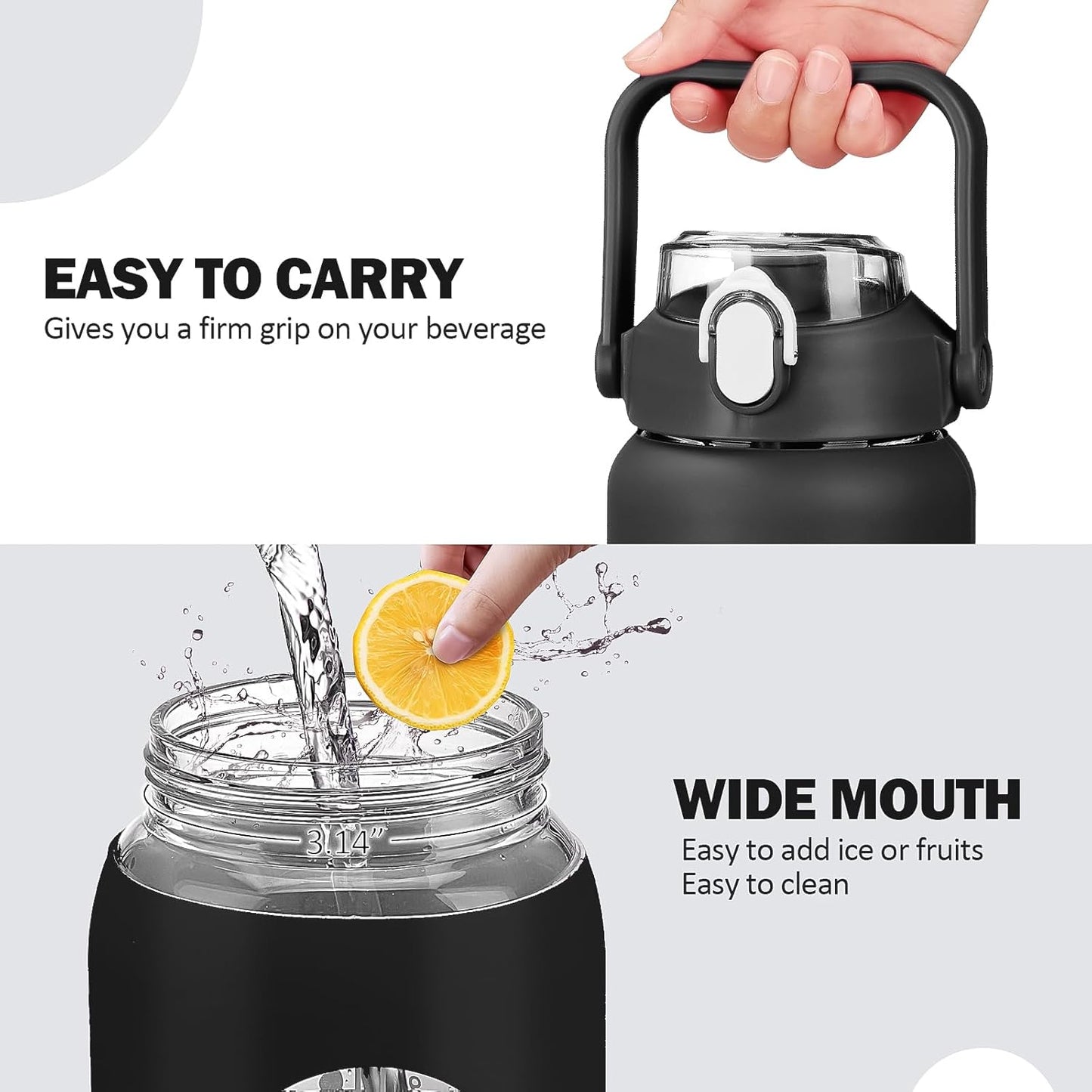 kytffu 56oz Glass Water Bottles with Straw, Motivational Glass Bottle with Silicone Sleeve and Time Marker, Leakproof Large Glass Water Jug for Gym Home Office, Black.