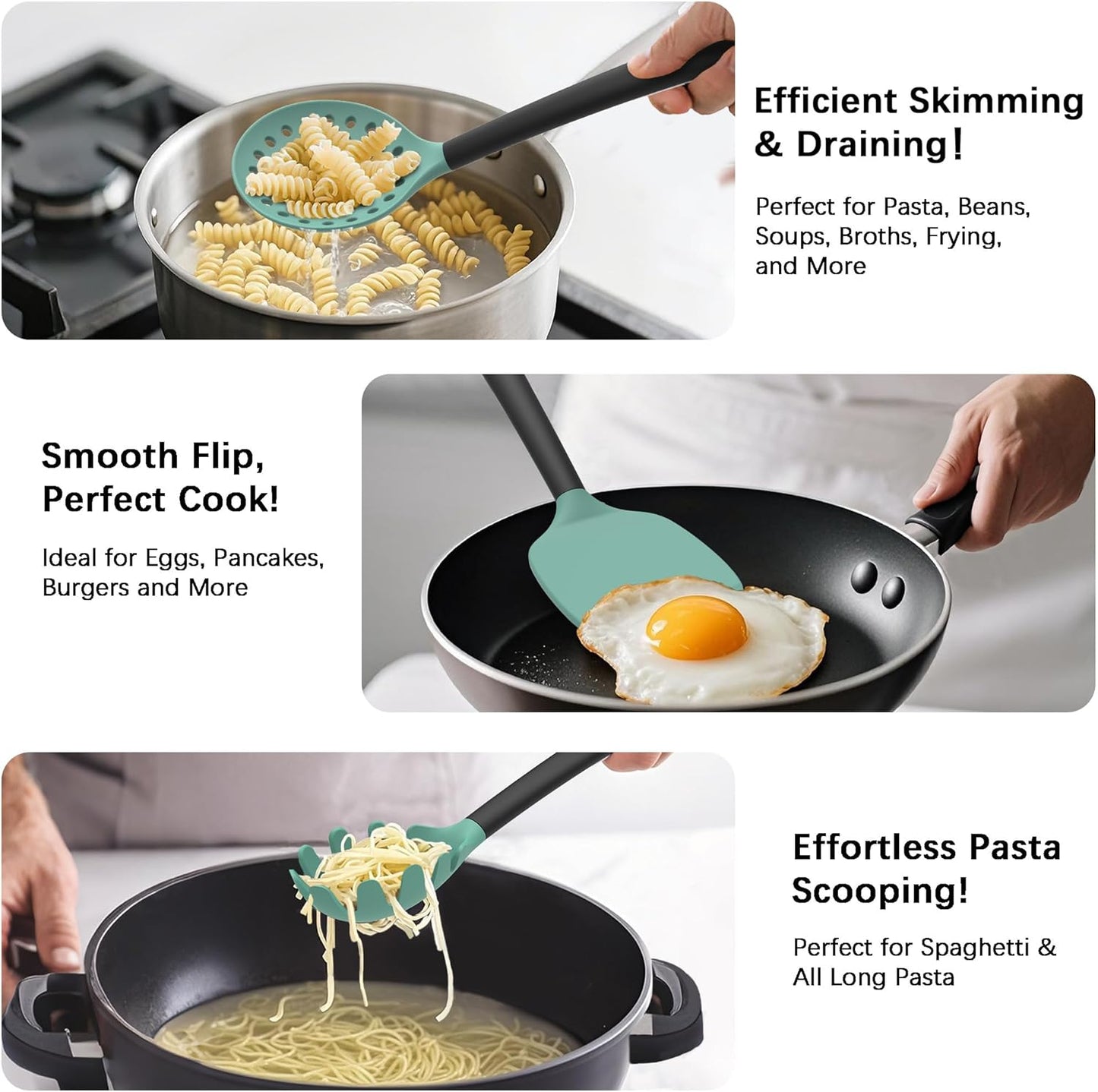 Coukre Silicone Kitchen Cooking Utensils Set with Holder – Heat-Resistant, Food-Grade Kitchen Tools, Spatula, Spoon & Gadgets for Non-Stick Pans, Dishwasher Safe (14, AquaGreen)
