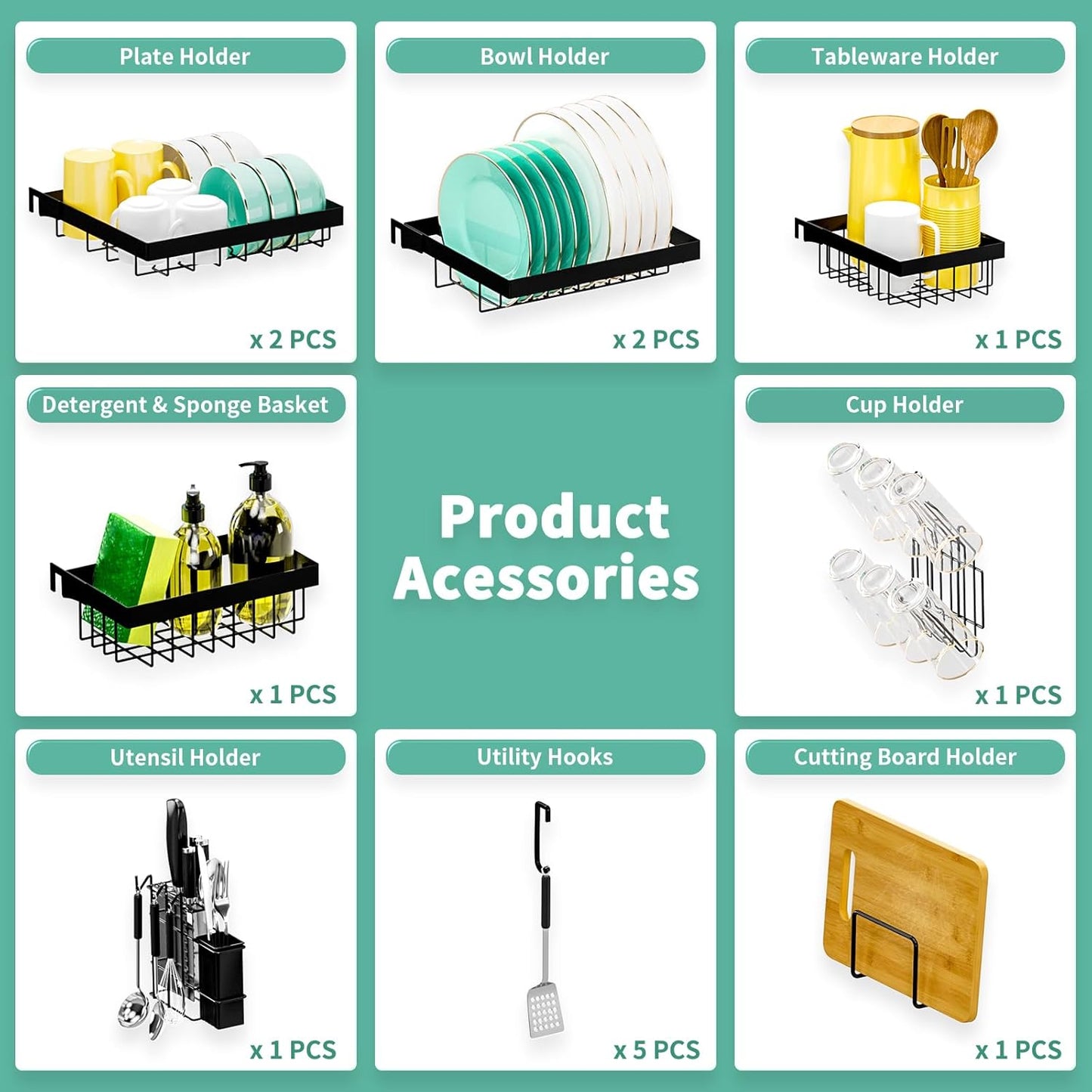 Over The Sink Dish Drying Rack,Expandable Length 3-Tier Large Stainless Steel Over The Sink Dish Rack with 6 Baskets, Utensil Holder Dish Drainers for Kitchen Counter