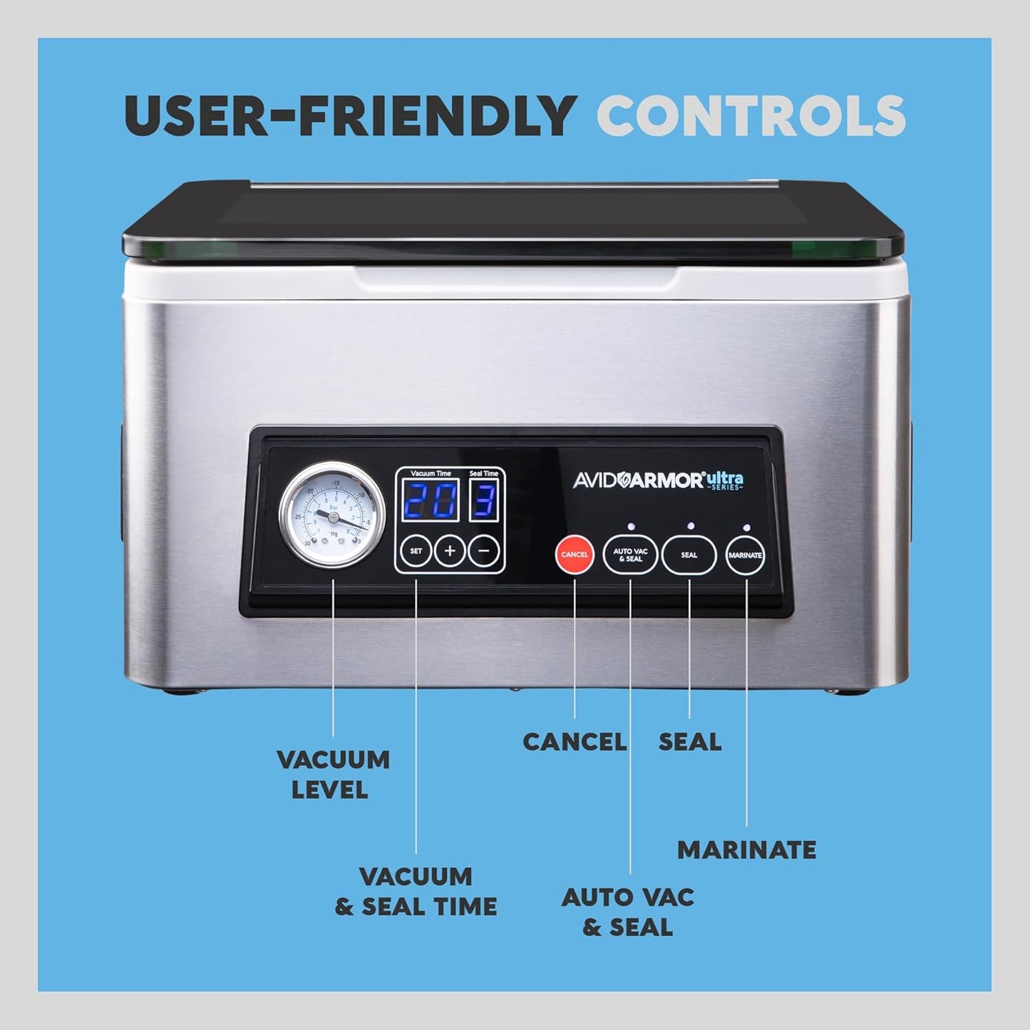 Avid Armor Chamber Vacuum Sealer Machine USV20 Ultra Series for Wet Foods, Meat Vacuum Packing Machine, Compact with 11.5-Inch Vaccum Sealer Bar