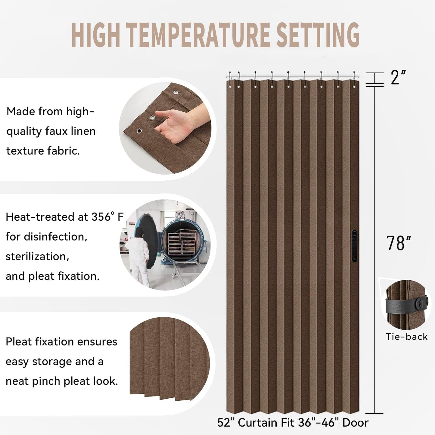 Vatge Doorway Curtains - Closet Curtain for Open Closet, Hanging Room Divider for Doorway Privacy and Room Separation, 1 Panel, W52 x L78, Brown