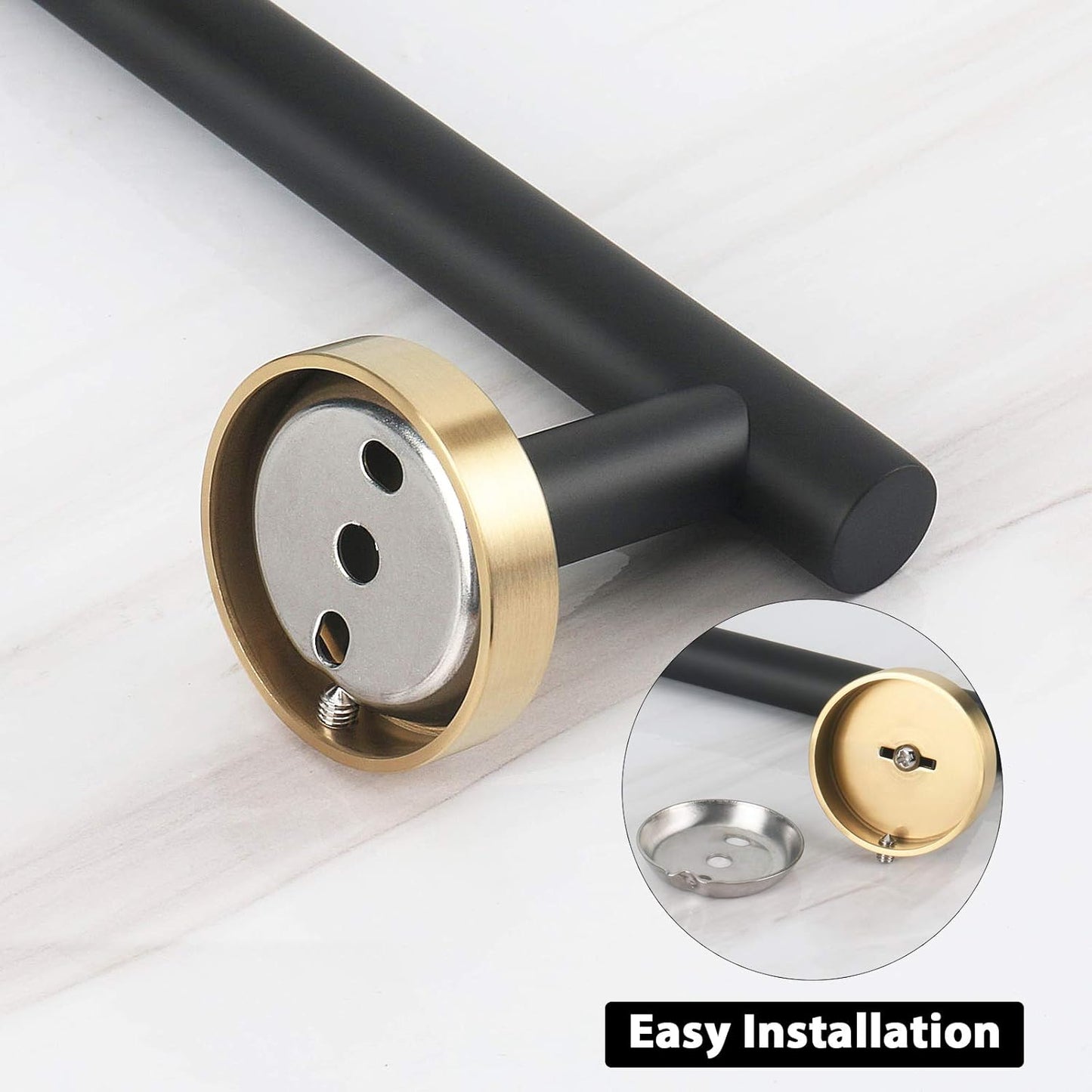 NearMoon Bath Towel Bar, Bath Accessories Thicken Stainless Steel Shower Towel Rack for Bathroom, Towel Holder Wall Mounted (1 Pack, Matte Black & Gold, 16 Inch)