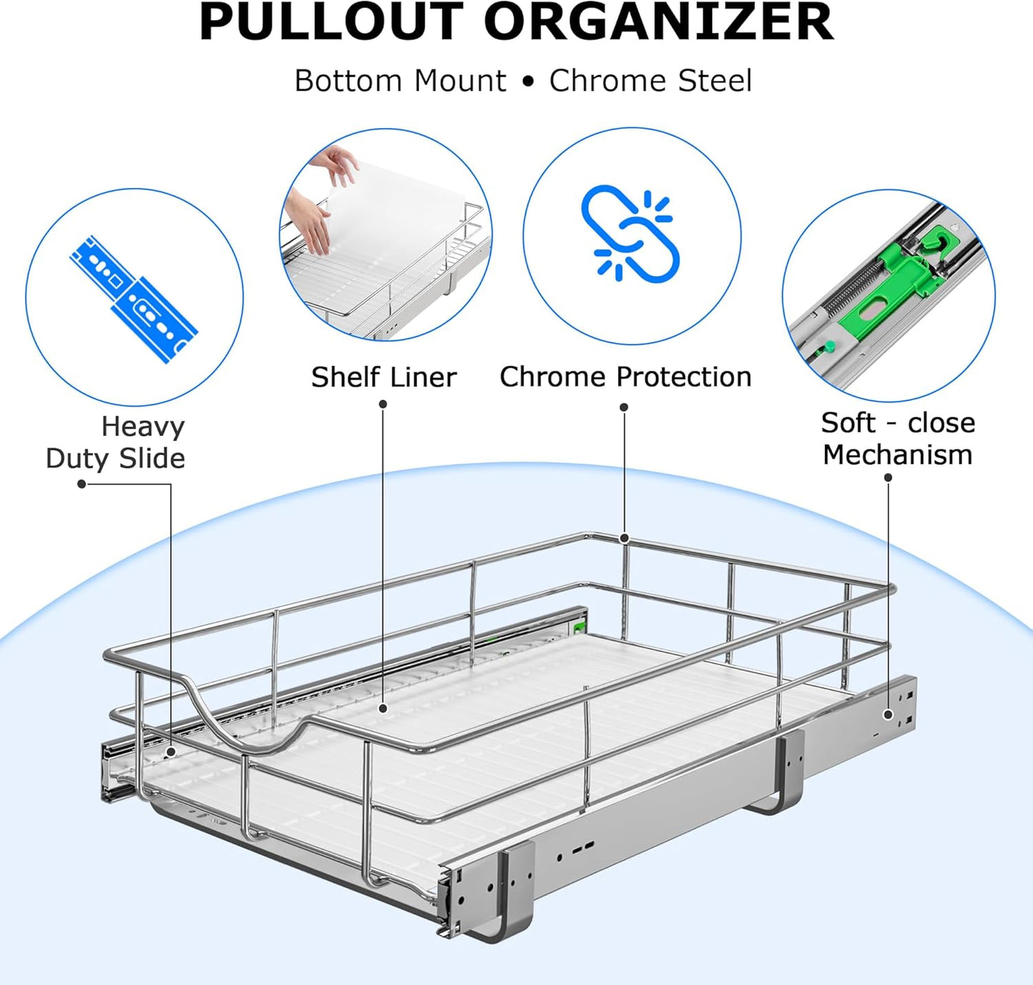 WelFurGeer Soft Close Slide Out Cabinet Shelf, 11" W x 22" D Pull Out Drawers for Kitchen Cabinets, Kitchen Shelf Organizer, Cupboard Organizers and Storage, Under Cabinet Pull Out Shelves