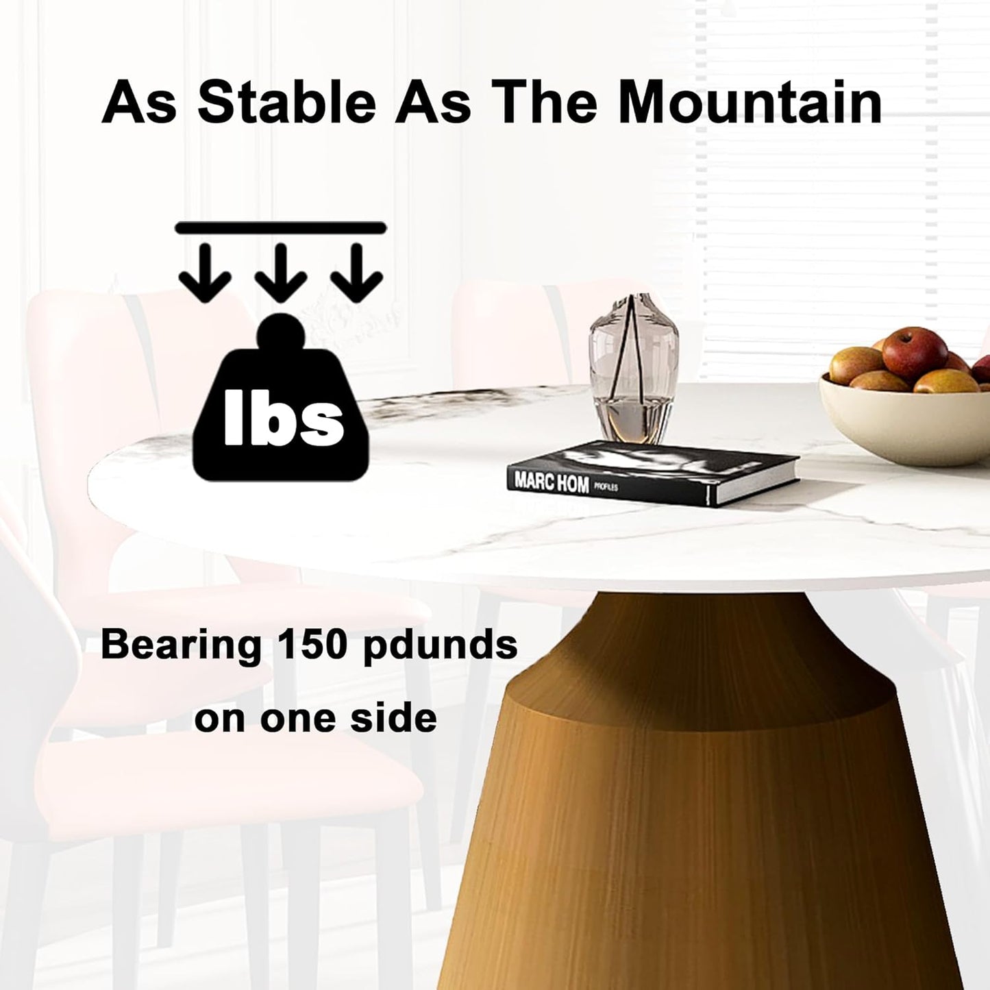 Montary 59" Modern Artificial Marble Round Dining Table with Bronzed Stainless Steel Cone Base & 31.5" White Sintered Stone Turntable, Dining Room Table with Lazy Susan for 6-8 (Only Table)