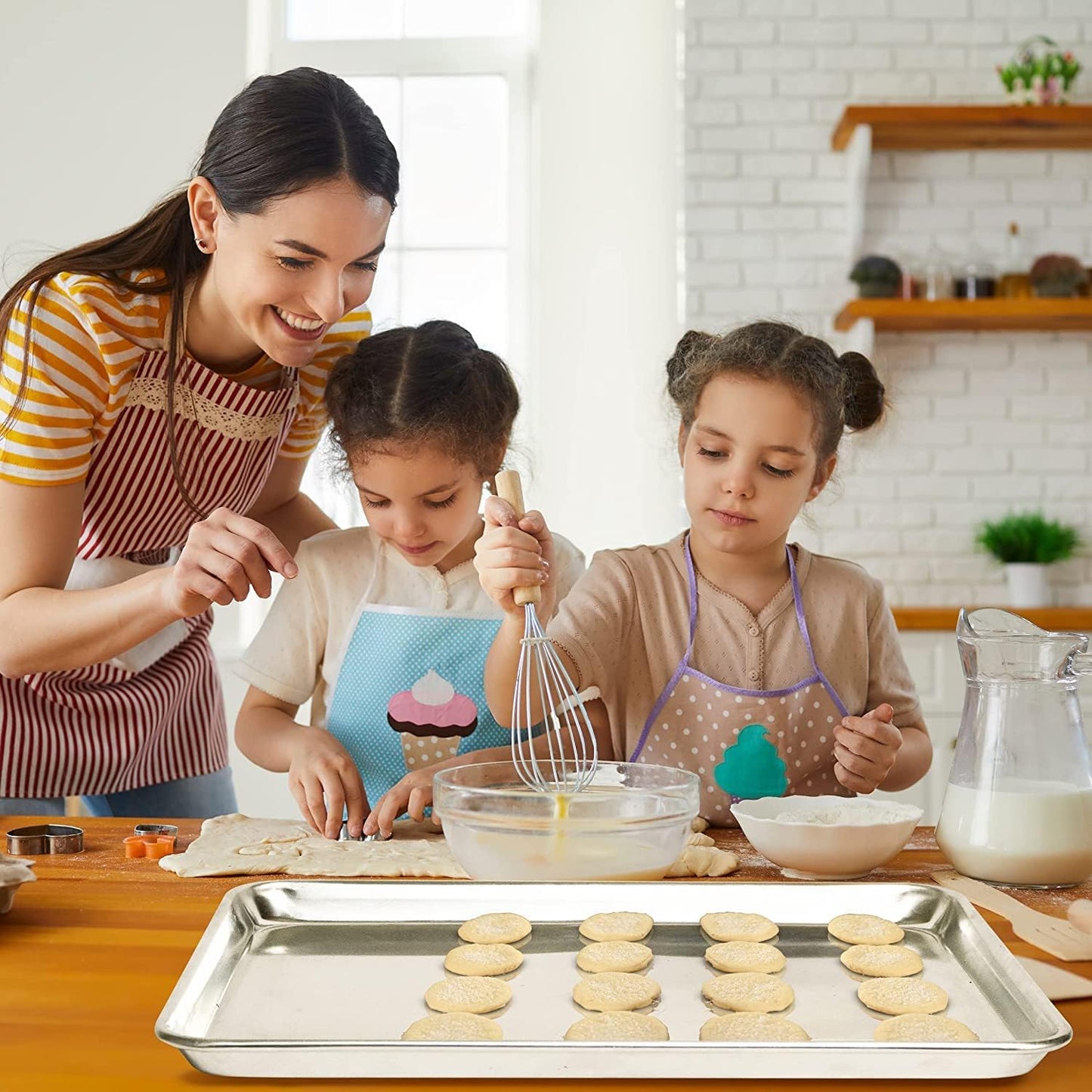 KITCHENATICS Quarter Sheet Baking Pans, Premium Quality Aluminum Cookie Sheet Set - Oven Safe, Nonstick, Rimmed Cooking Trays, 1/4 Baking Sheets for Oven, Roasting, Baking - 9.6" x 13" IN, Set of 2