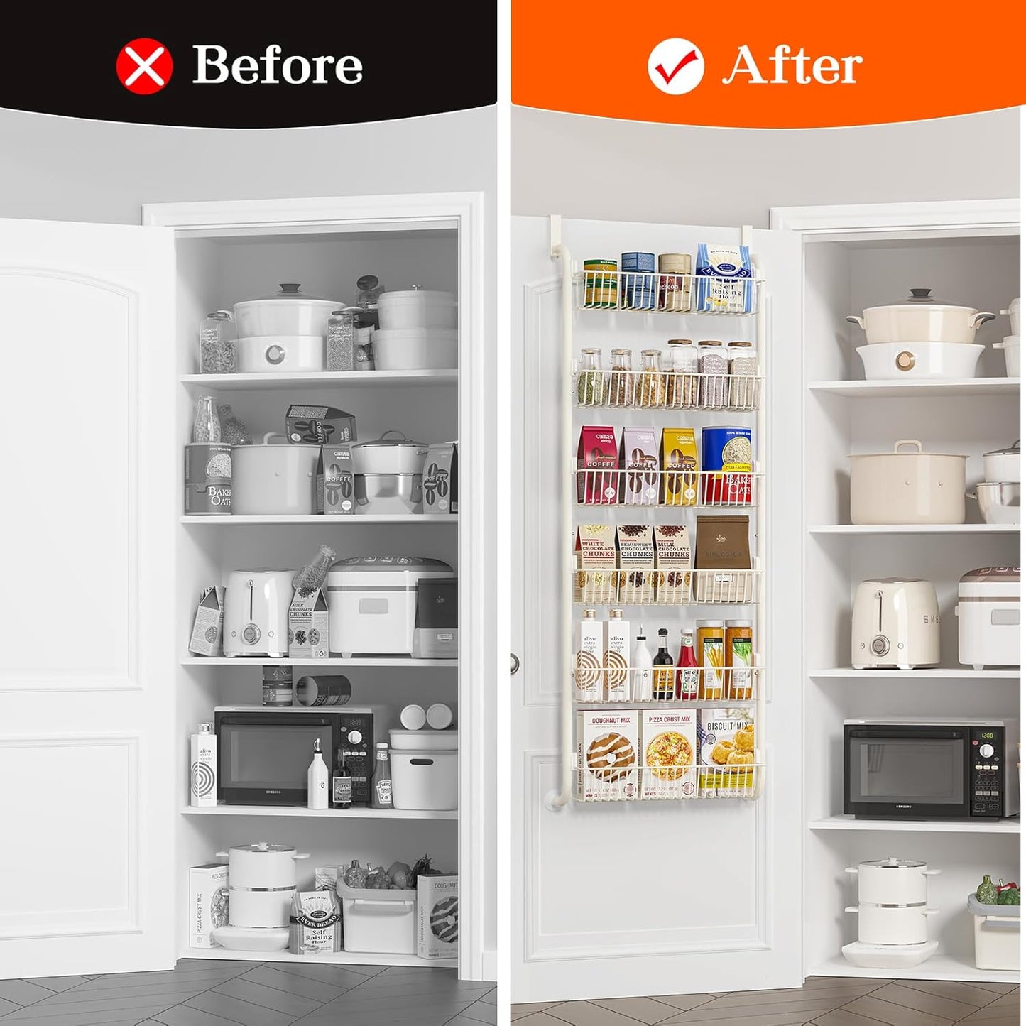 MIAOLI Over the Door Pantry Organizers and Storage, 6-Tier Spice Rack, Home & Kitchen Storage Shelves for Cabinet, Large Capacity Hanging Seasoning Organizer, Laundry Room Organization, White