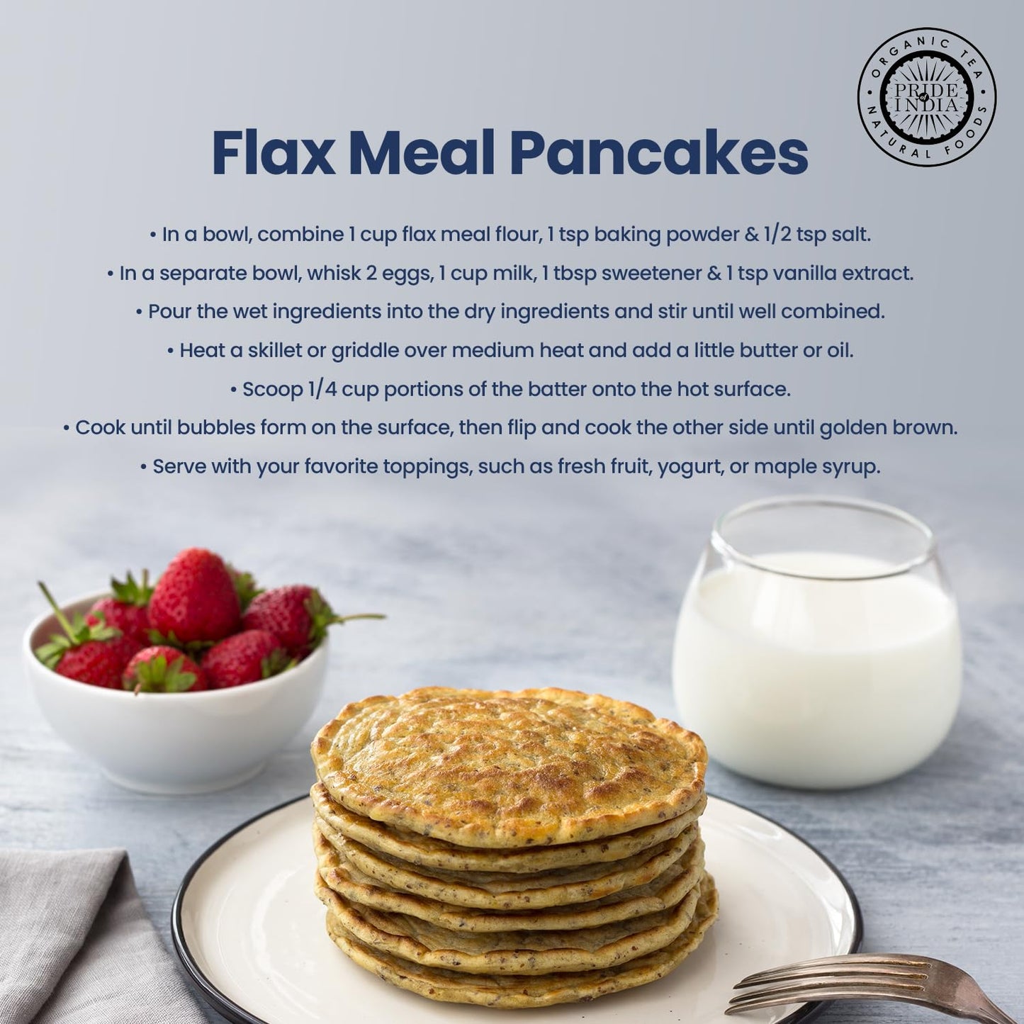 Pride of India- Flax Meal Flour 1 lbs (454 gm) Nutty Earthy Taste Freshly Milled in Small Batches | Prepare Muffins Pancakes Smoothies Pudding Salads | Gluten-Free, Vegan