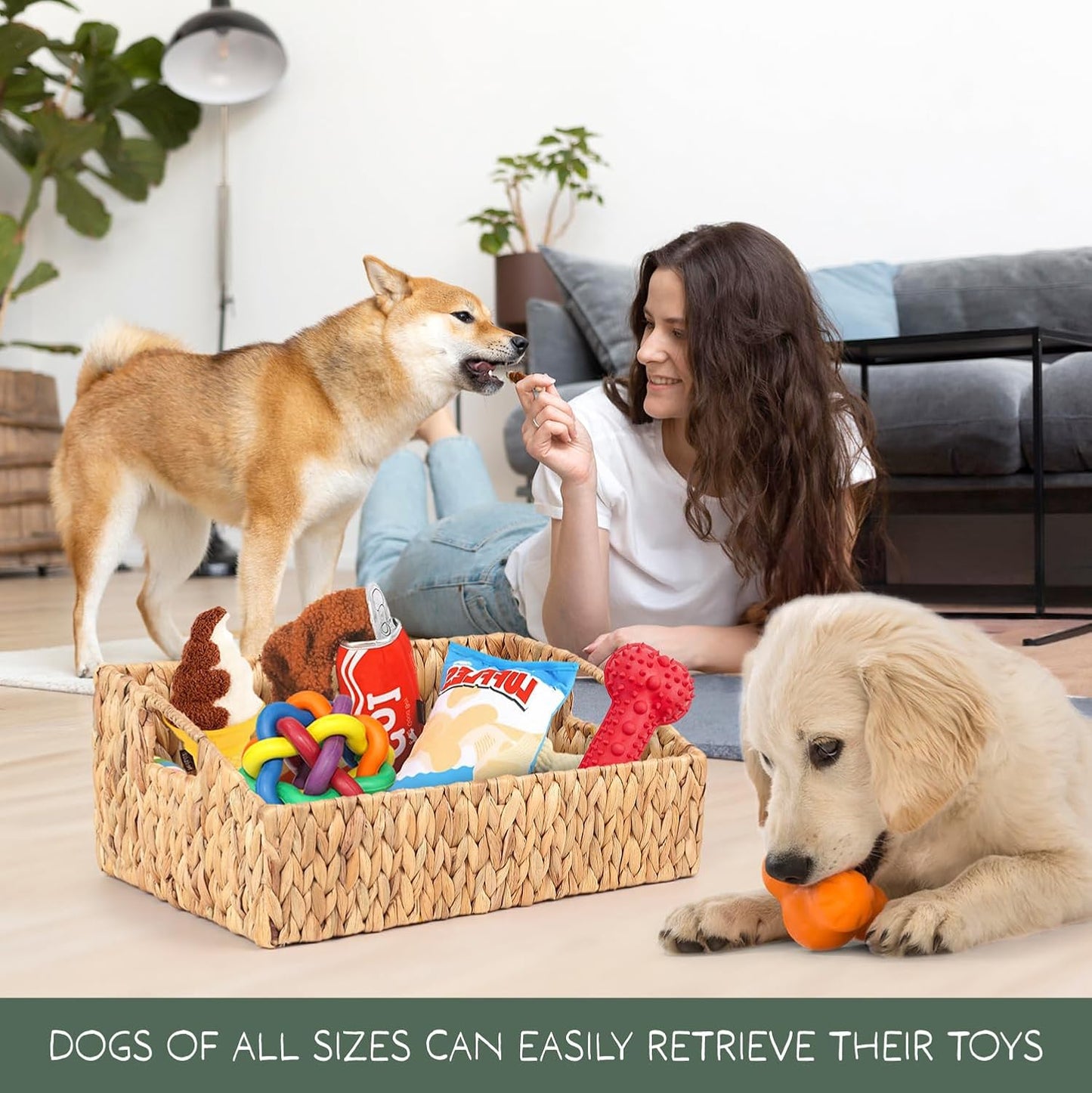 Set of 3 Handwoven Water Hyacinth Storage Baskets – Decorative Natural Wicker Organizer Bins with Built-in Handles for Bathroom, Kitchen, Pantry, Nursery, Closet, Laundry, Living Room, and Home Use