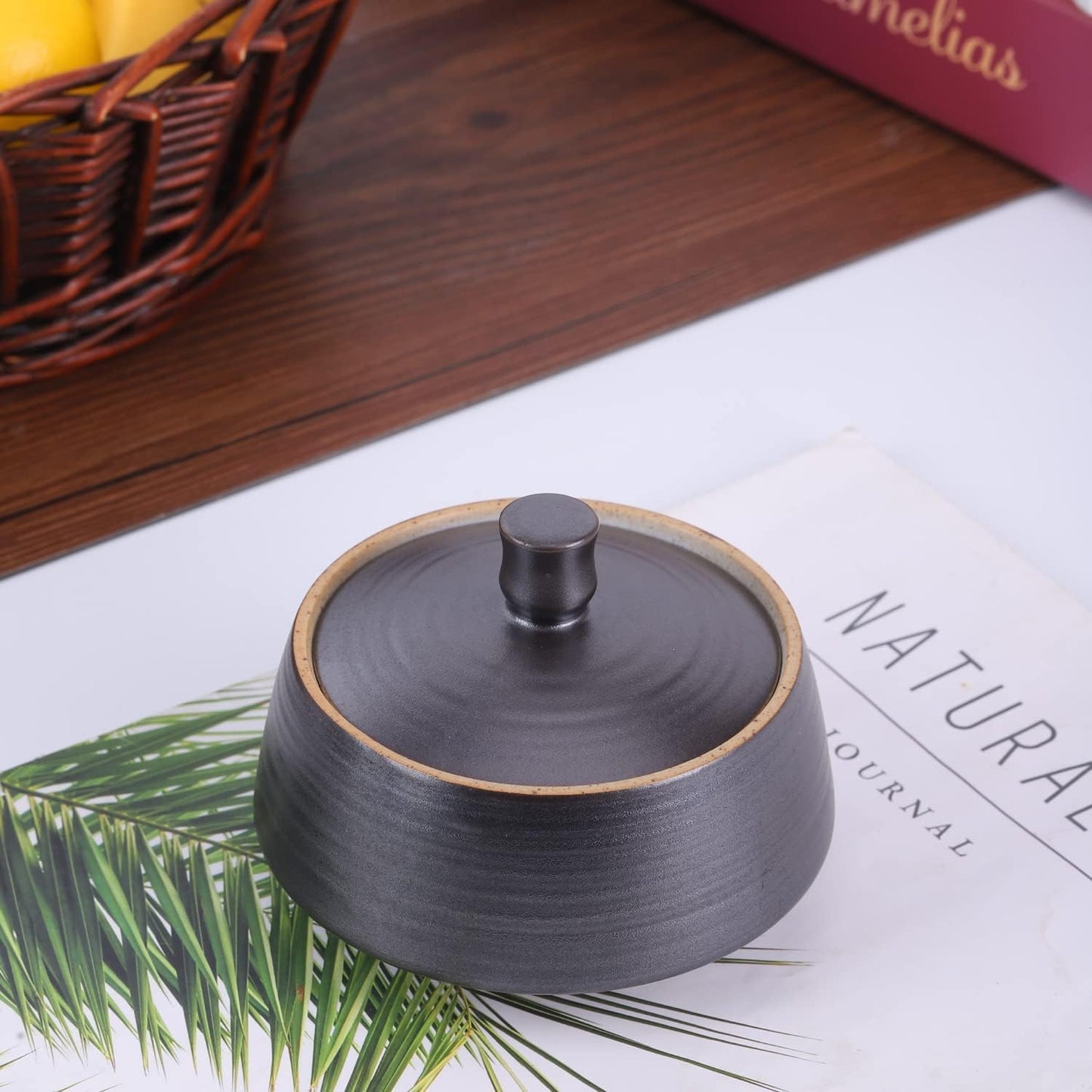 Retro Kitchen Ceramic Canister, 13.53 FL OZ (400 ML) Vintage Food Storage Jar for Tea, Coffee Beans, Herb, Candy, Spices, Nuts (Black)