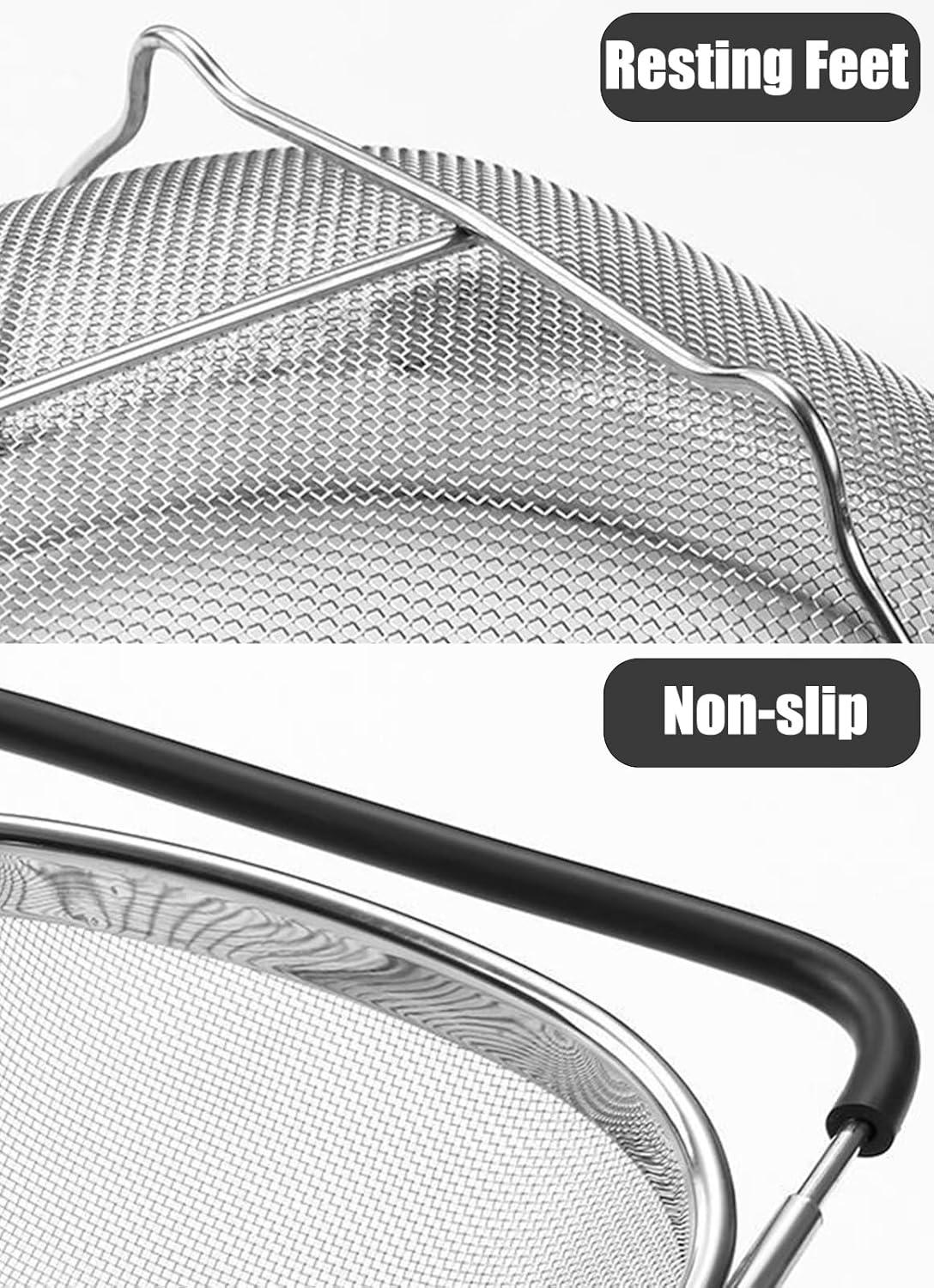 Over The Sink Colander 6 Quart Stainless Steel Fine Mesh Strainer Basket & Expandable Rubber Grip Handles - Strain, Drain, Rinse Fruits, Vegetables