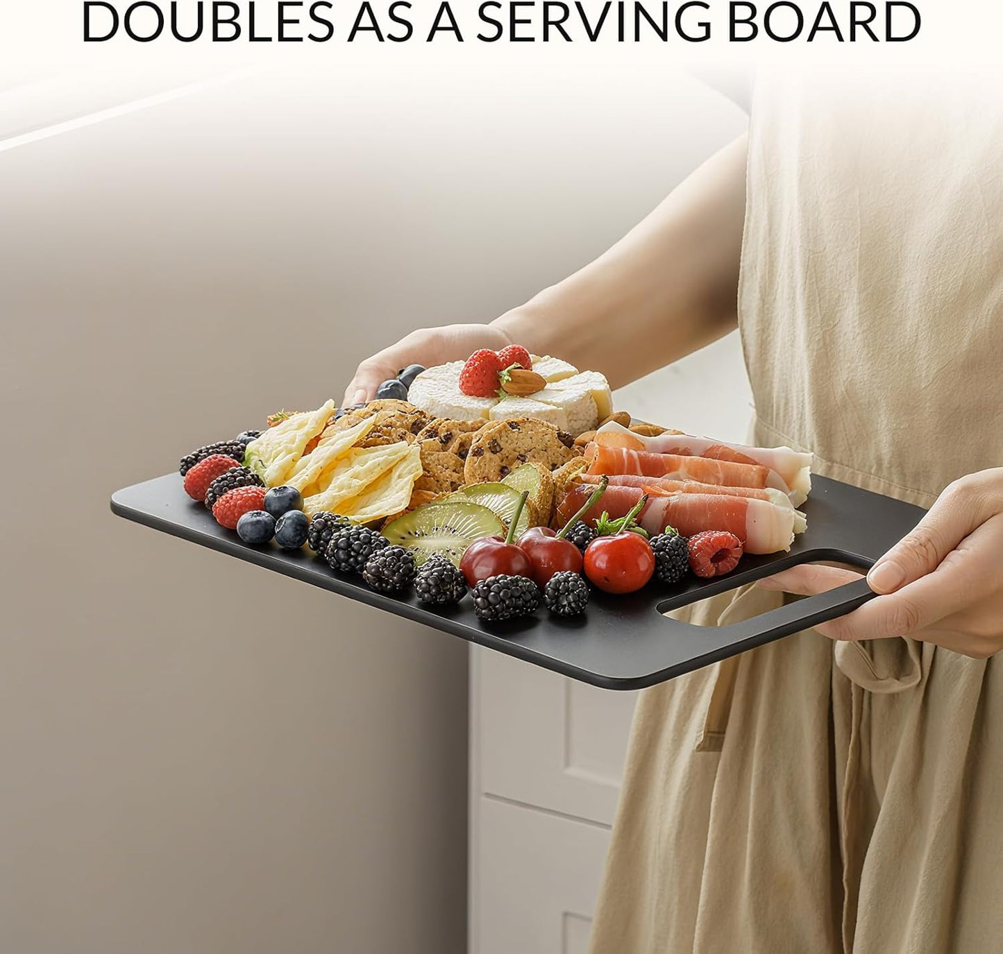 Cutting Boards for Kitchen [Set of 2], Wood Fiber Composite Cutting Board, Dishwasher Safe, Non Slip Non Toxic Chopping Board for Meat Vegetables Fruit Cheese - Black