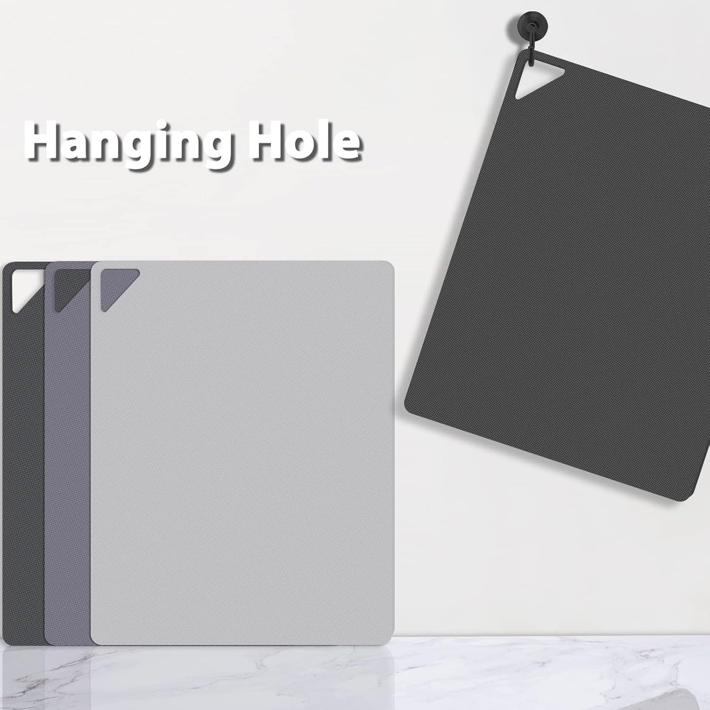 WK Flexible Plastic Cutting Boards for Kitchen, Cutting Board Mats Set of 3, Nonslip Cutting Board for Meat, Thin Cutting Sheets with Hole, Dishwasher Safe, BPA Free, 14.5x11.5"