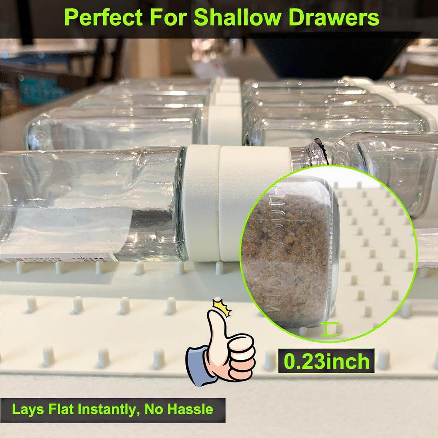 Gosmol Spice Drawer Organizer insert, Adjustable & Non-Slip Silicone Spice Drawer Liner, in Drawer Spice Organizer for Seasoning Jars and Spices Bottles Spice Rack -Pearl