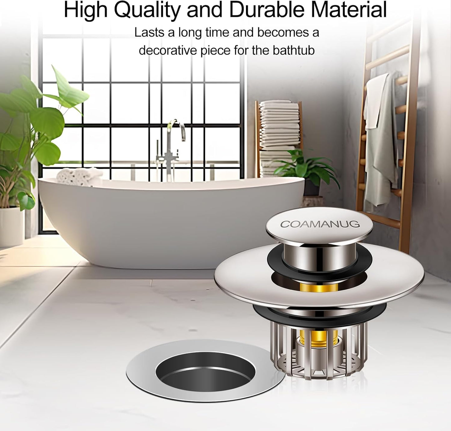Bathtub Stopper | Pop-up Tub Stopper with Strainer, Shower Drain Hair Catcher | Bathroom Drain Plug | Drain Protector for 1-1/2 to 1-3/4" Bath Drain Hole