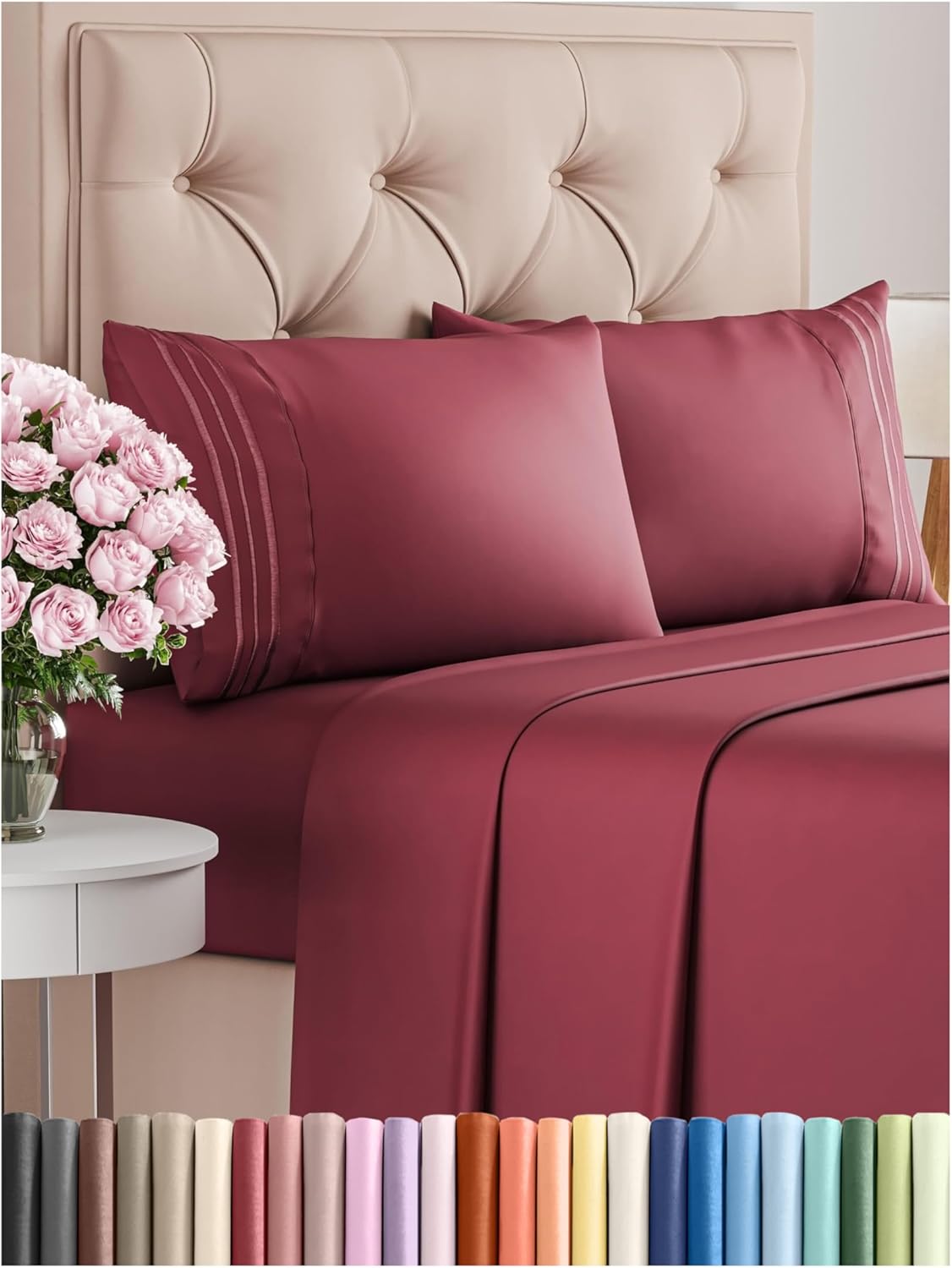 Cal King Size 4 Piece Sheet Set - Comfy Breathable & Cooling Bed Sheets Set - Hotel Luxury Bedding for Women, Men, Kids, Teens, Boys & Girls - Deep Pockets, Soft, Wrinkle Free - Oeko-Tex - Burgundy