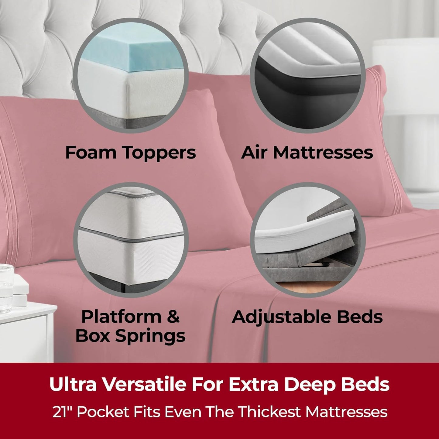 Mellanni Extra Deep Split King Sheets - 5 PC Iconic Collection Bedding - Hotel Luxury, Ultra Soft, Cooling Bed Sheets - Wrinkle, Fade, Stain Resistant (Split King, Brick Red)